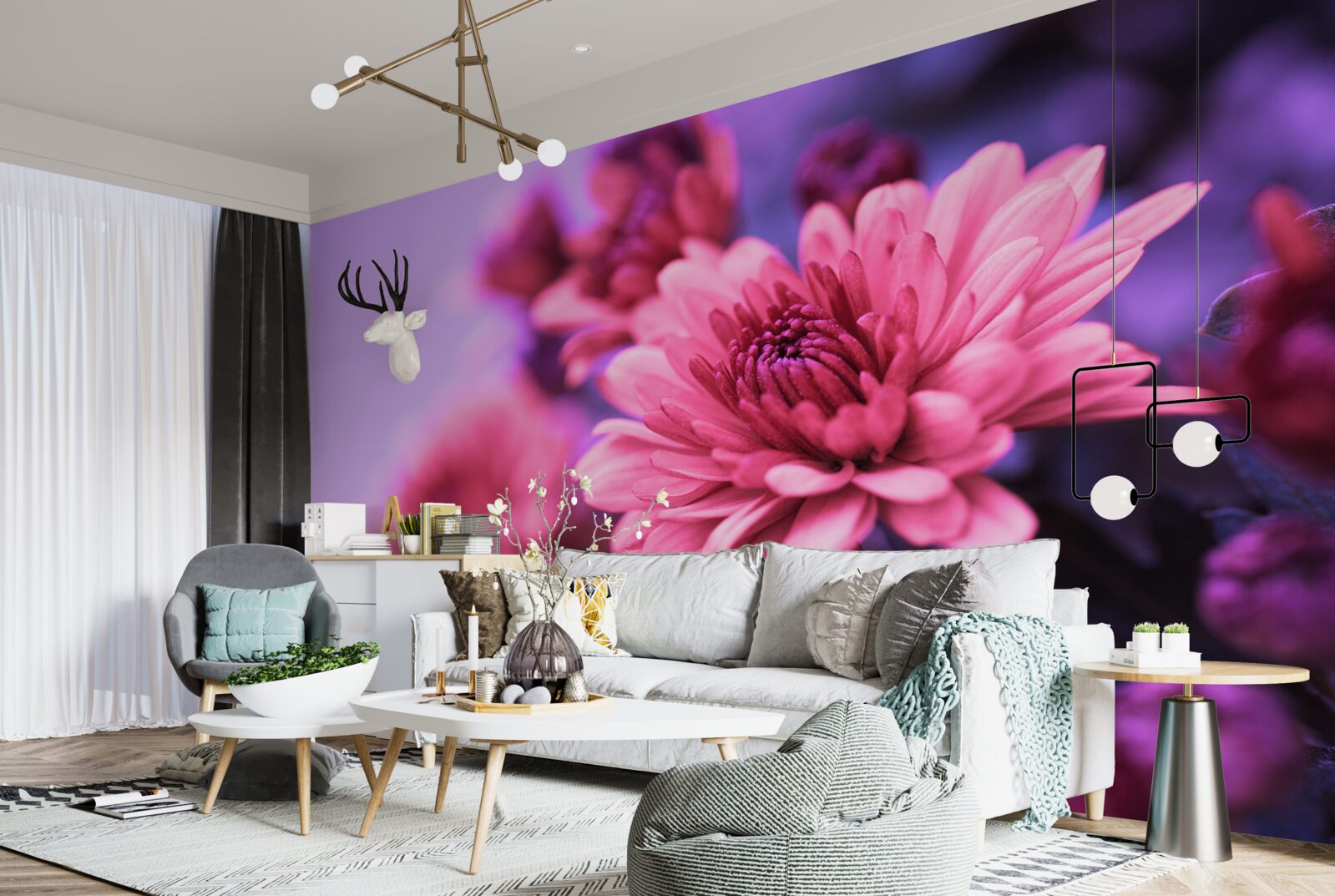 Papier peint les asters roses fleurissent le matin