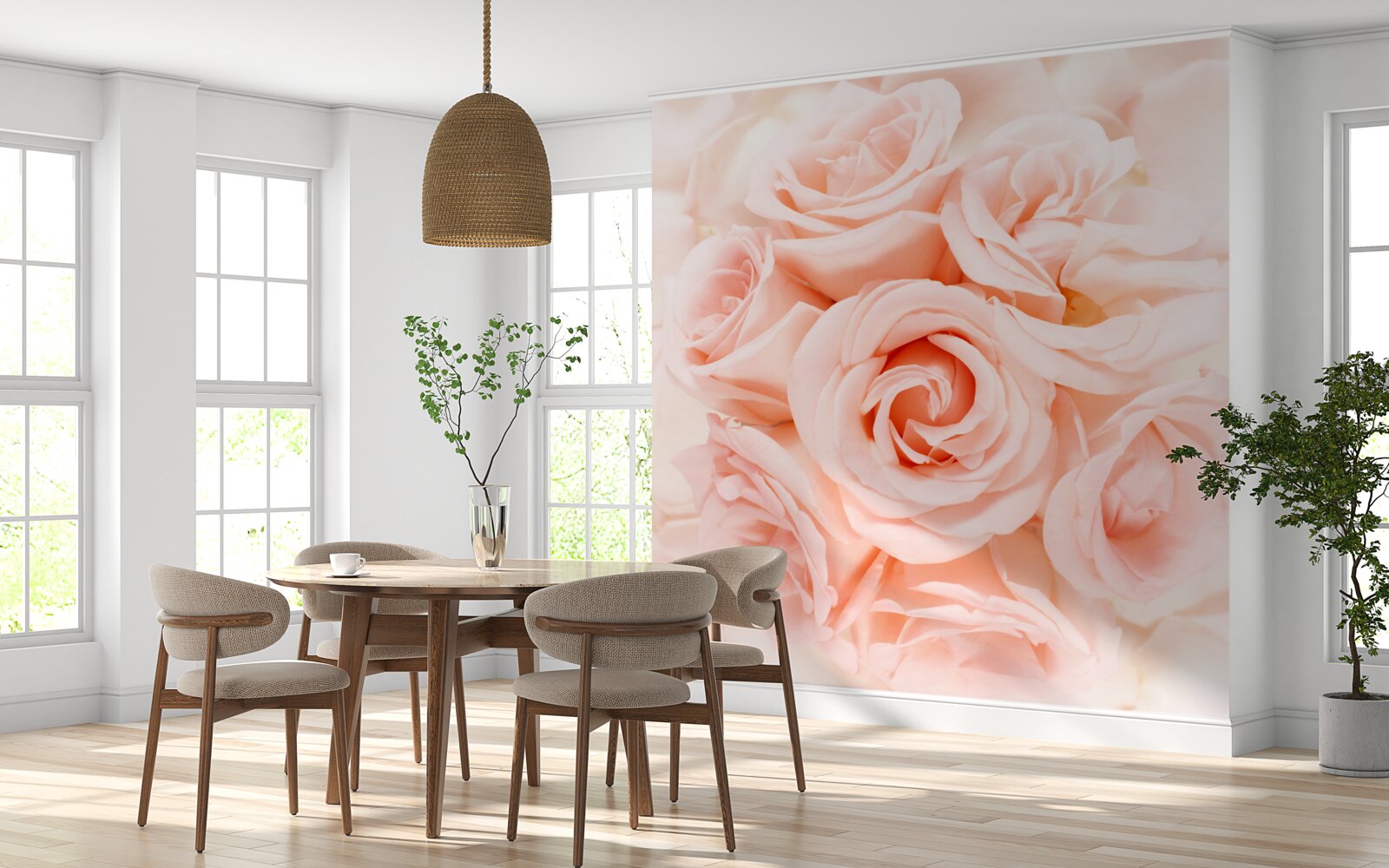 Papier peint bourgeon de rose pêche dans un bouquet délicat