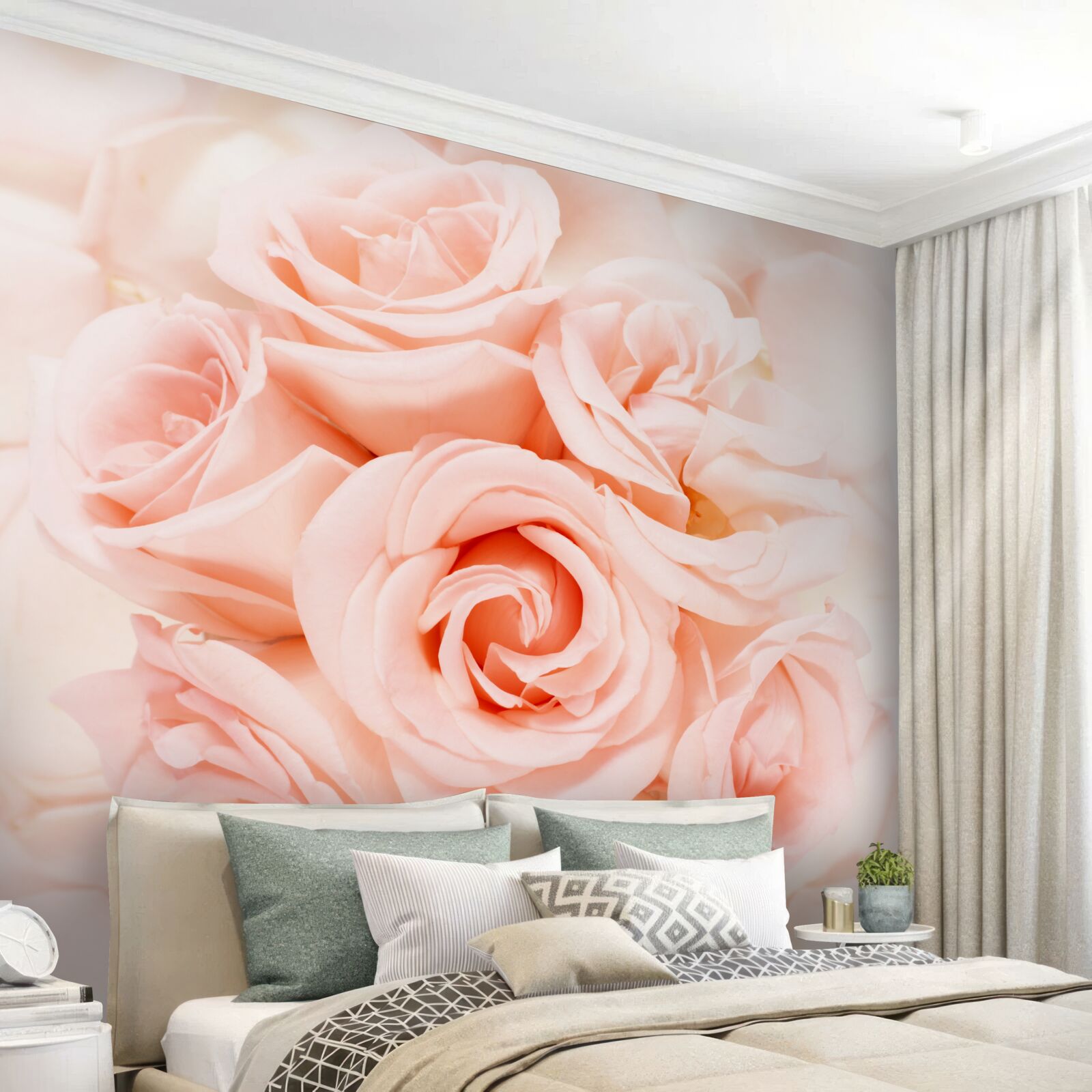 Papier peint bourgeon de rose pêche dans un bouquet délicat