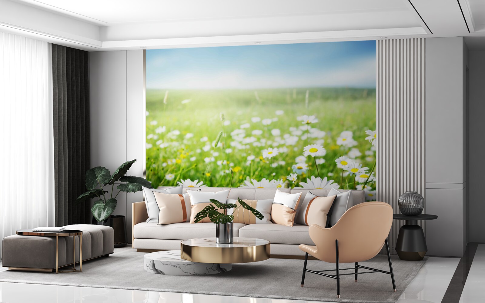 Papier peint marguerites blanches au soleil