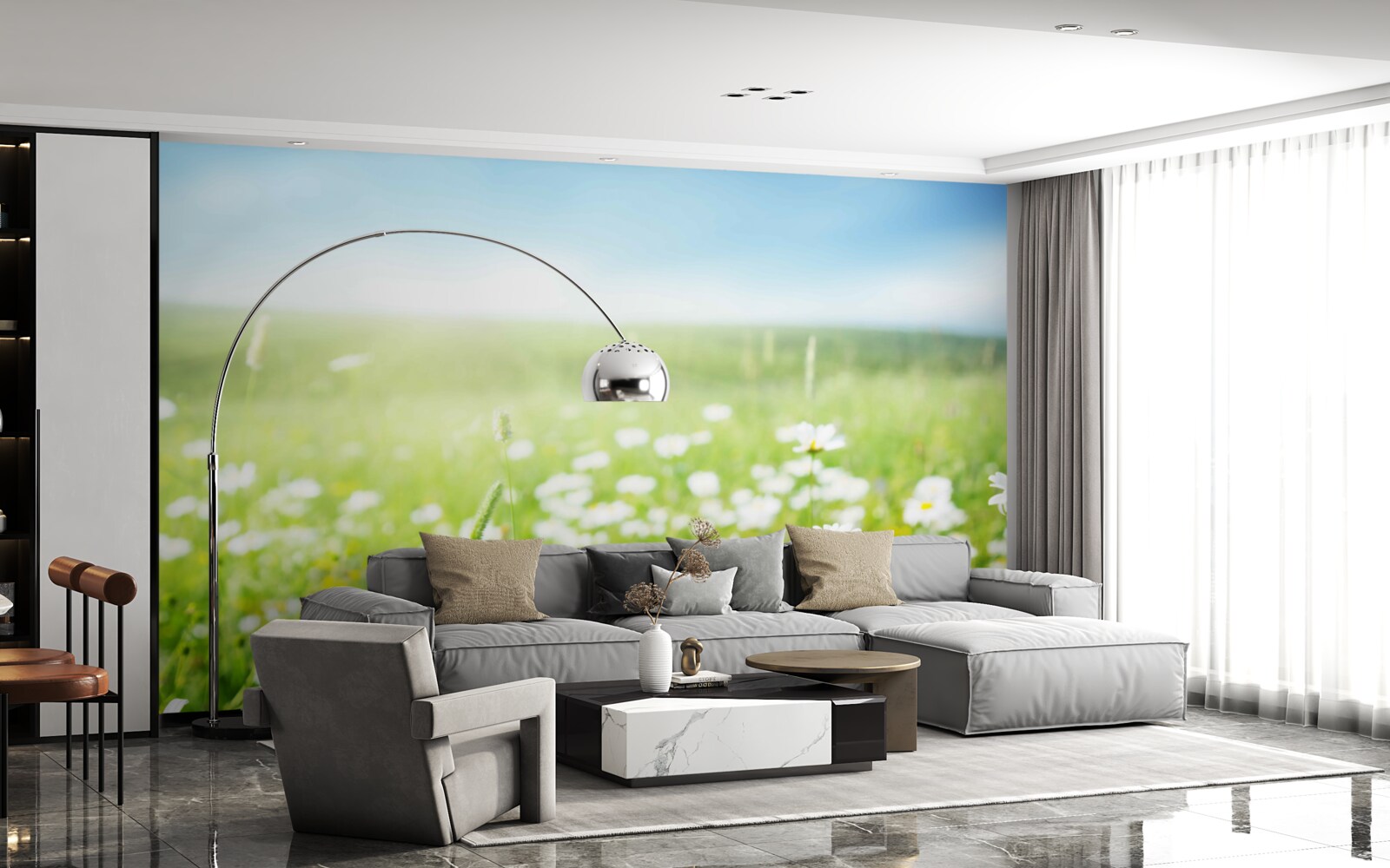 Papier peint marguerites blanches au soleil