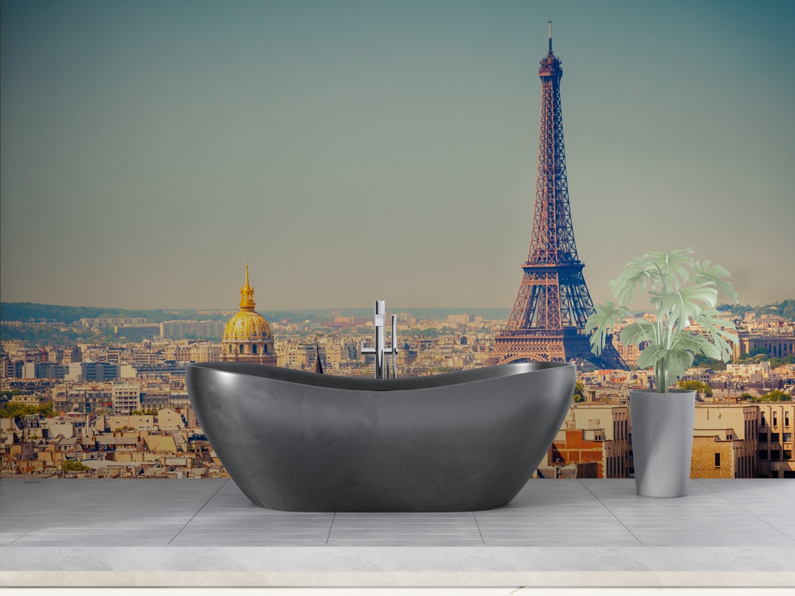 Papier peint la tour eiffel domine une grande ville