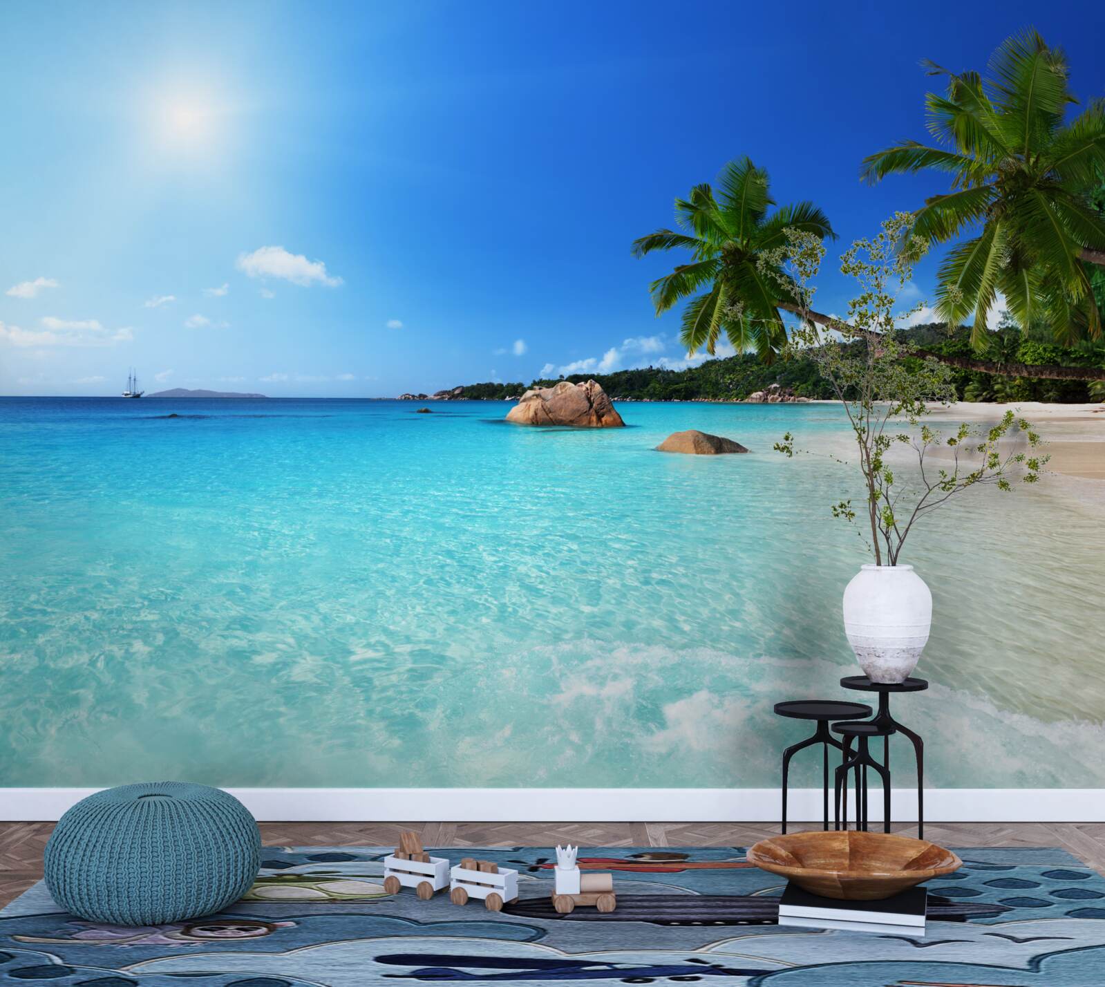 Papier peint eau turquoise au large d'un rivage exotique