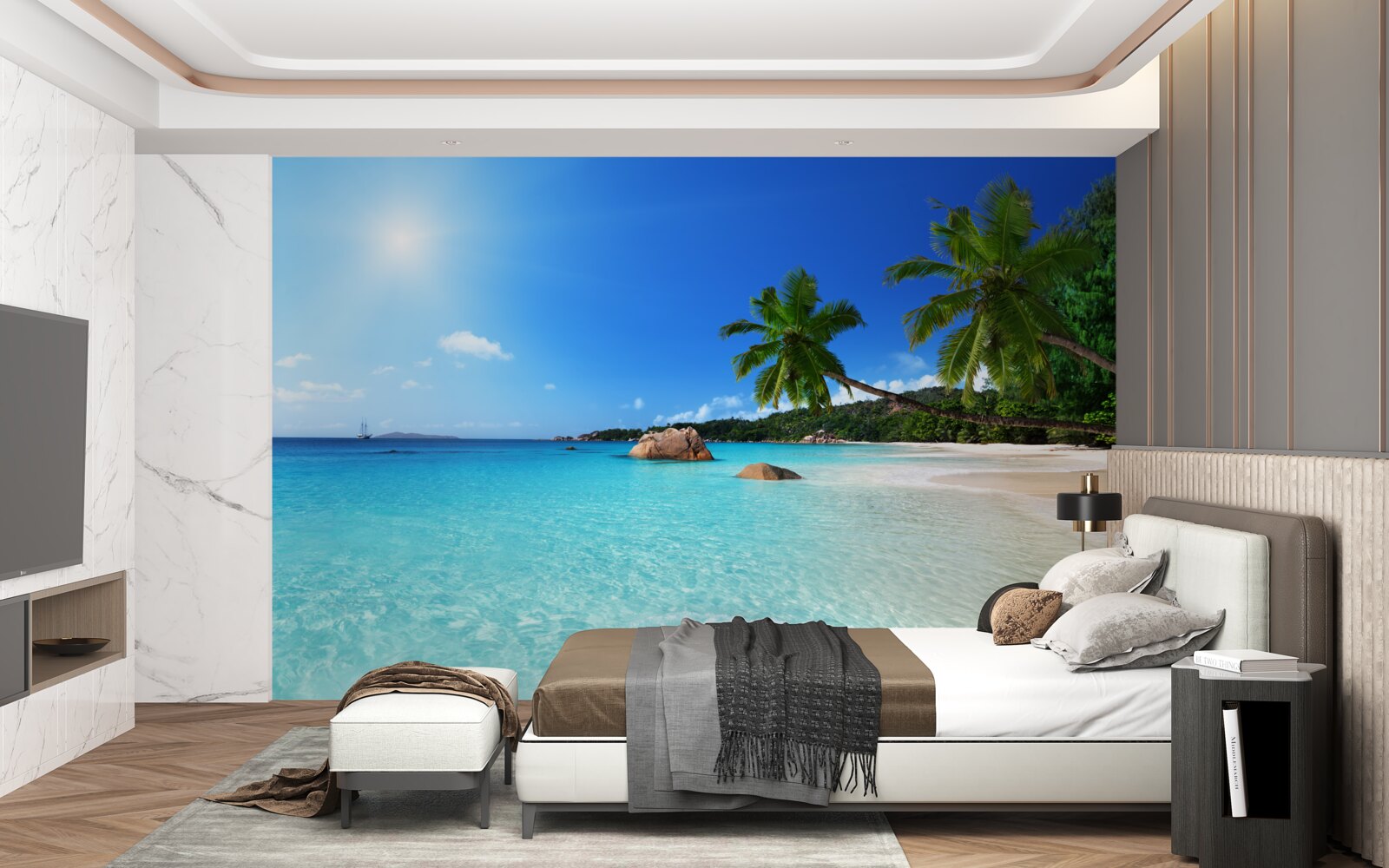 Papier peint eau turquoise au large d'un rivage exotique