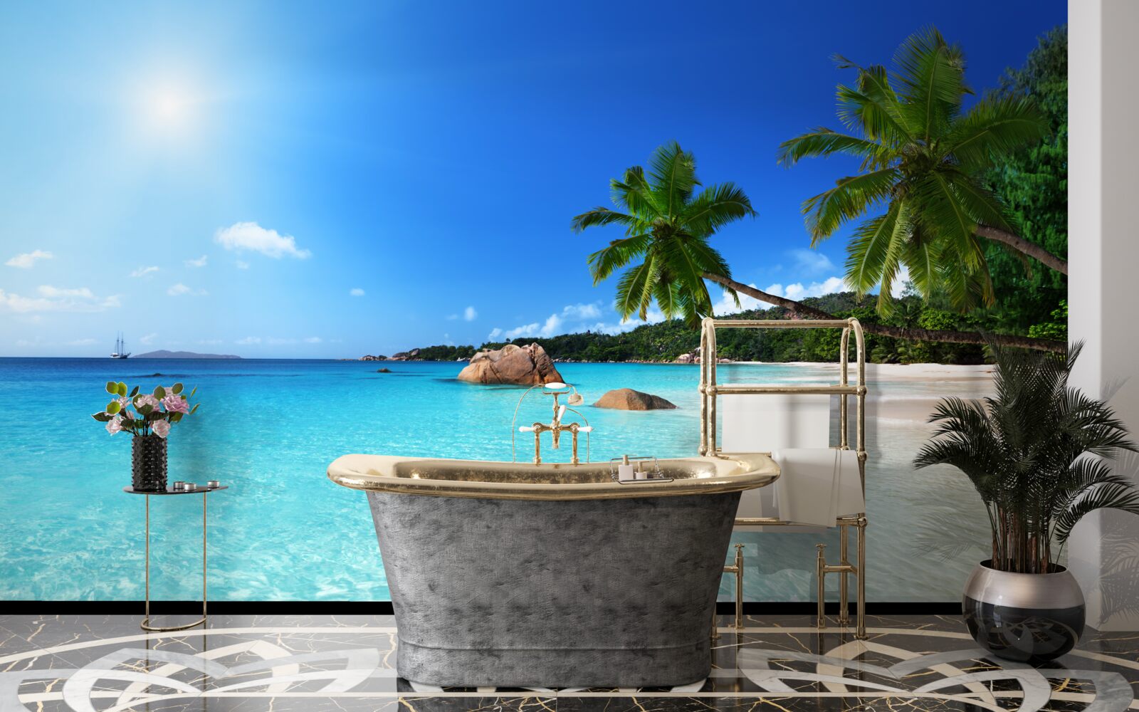 Papier peint eau turquoise au large d'un rivage exotique