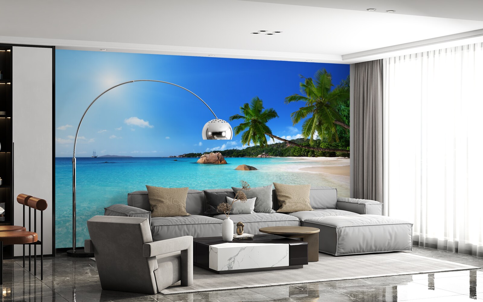 Papier peint eau turquoise au large d'un rivage exotique