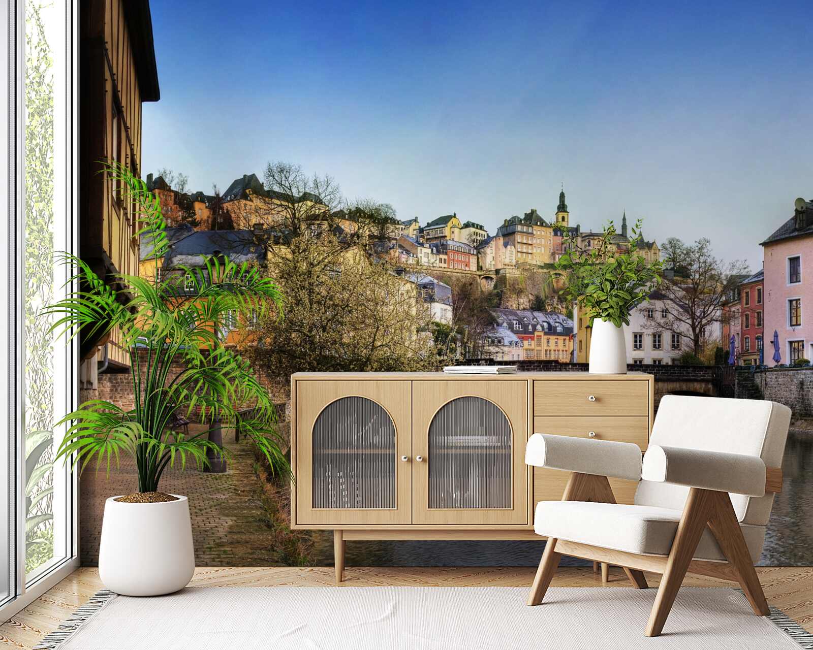 Papier peint le pont sur la rivière menant à la vieille ville