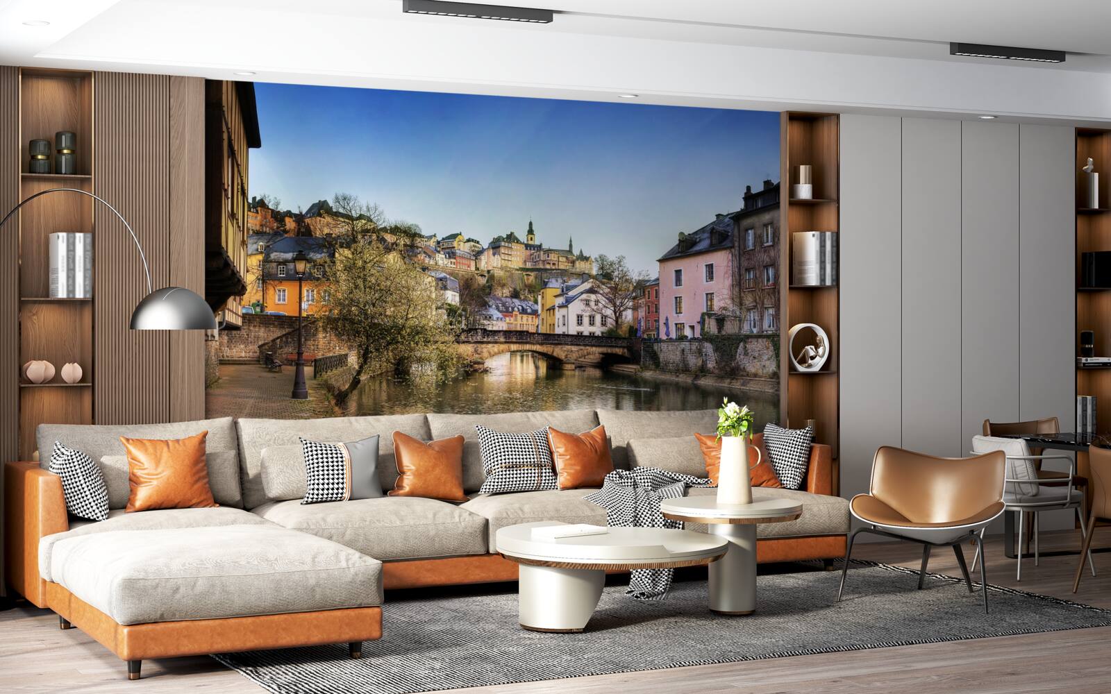 Papier peint le pont sur la rivière menant à la vieille ville