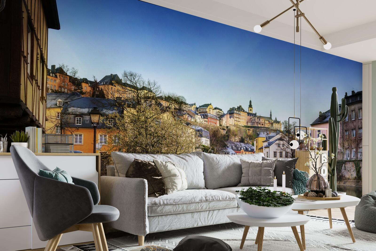 Papier peint le pont sur la rivière menant à la vieille ville