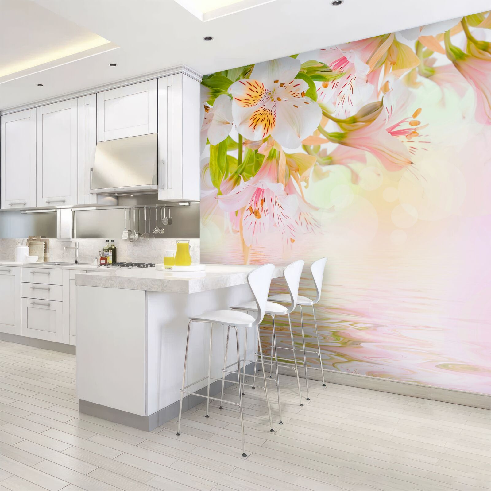 Papier peint les fleurs délicates dans les tons de blanc et de rose ont tendance à être édulcorées