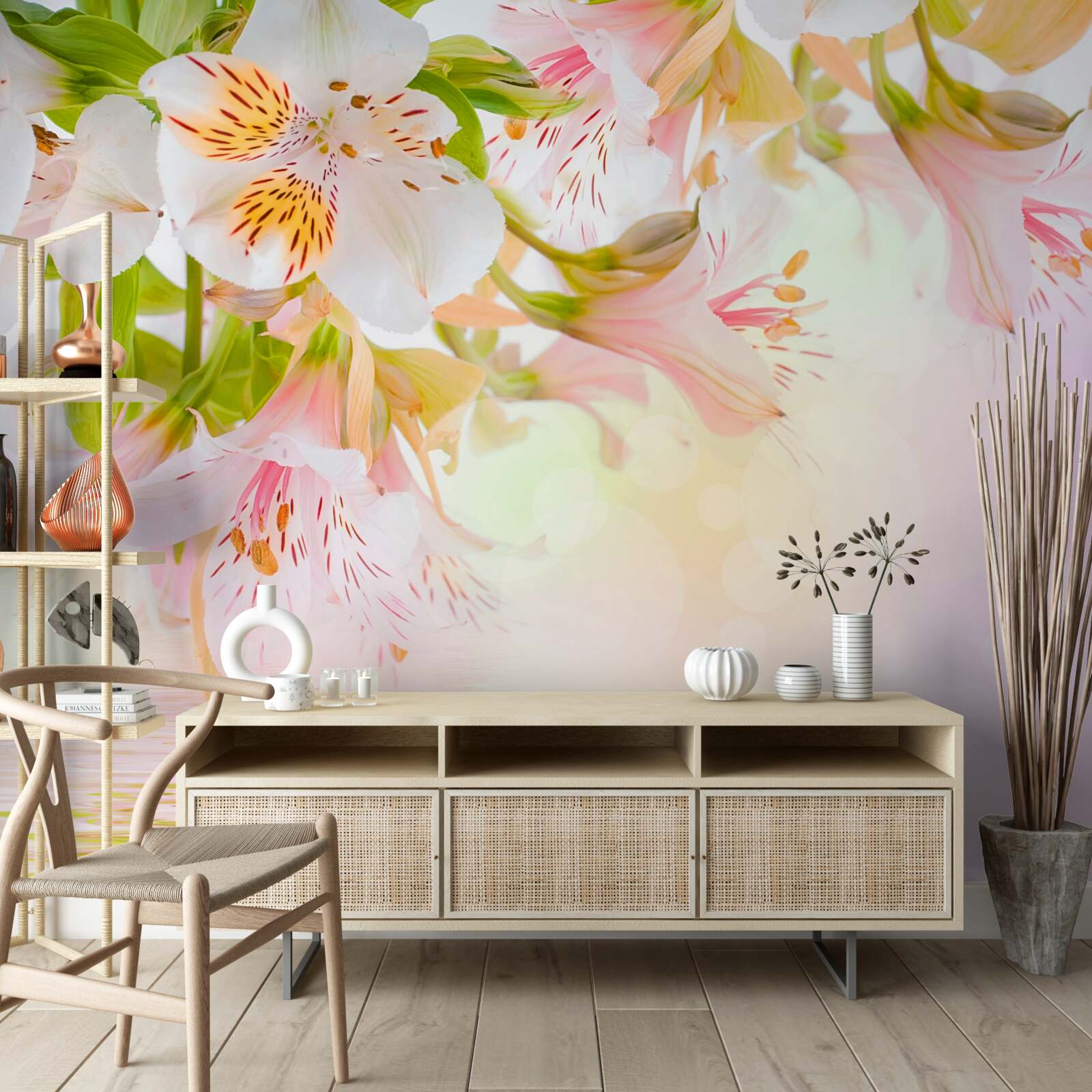 Papier peint les fleurs délicates dans les tons de blanc et de rose ont tendance à être édulcorées