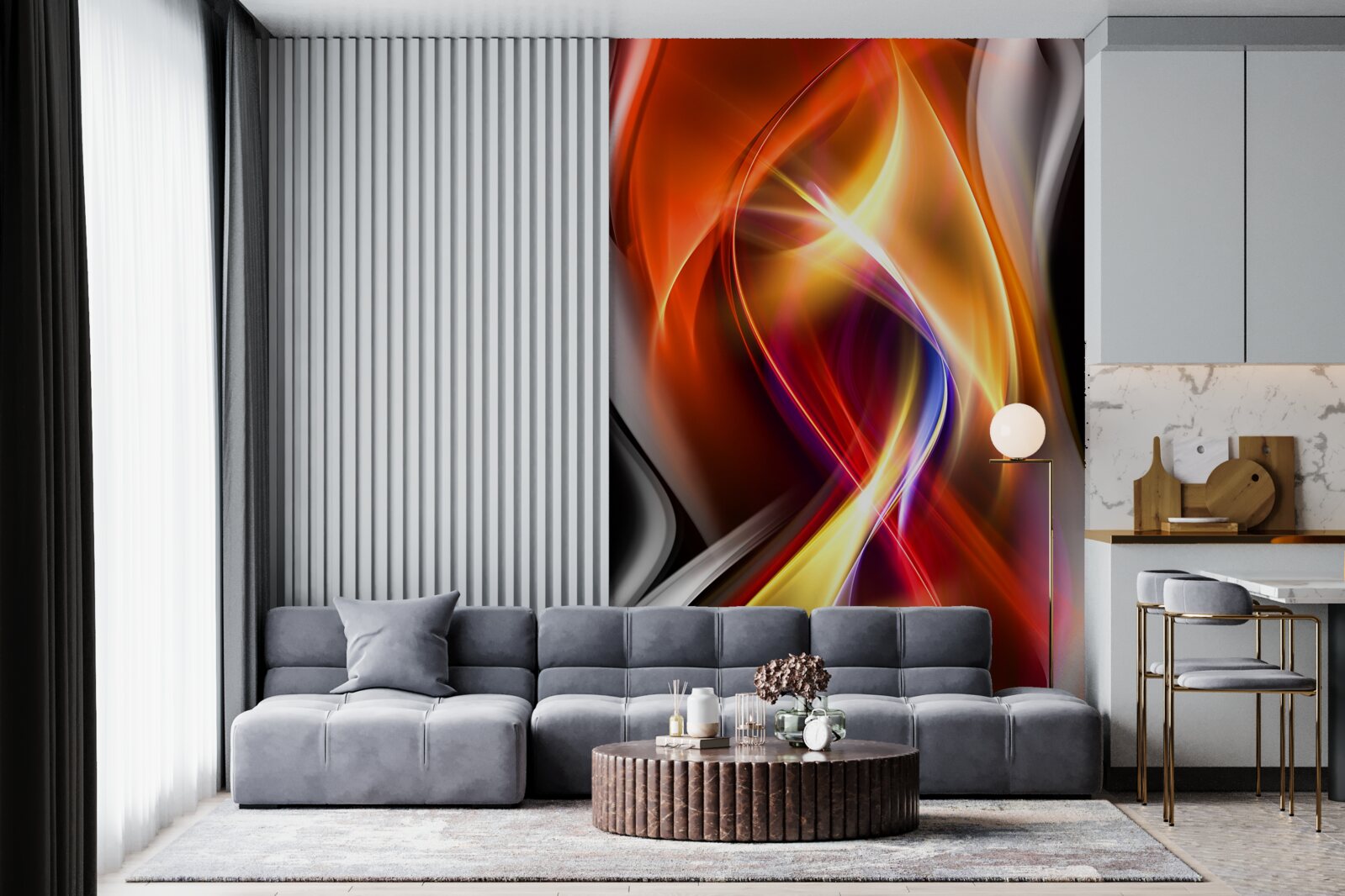 Papier peint des lignes douces et des couleurs riches