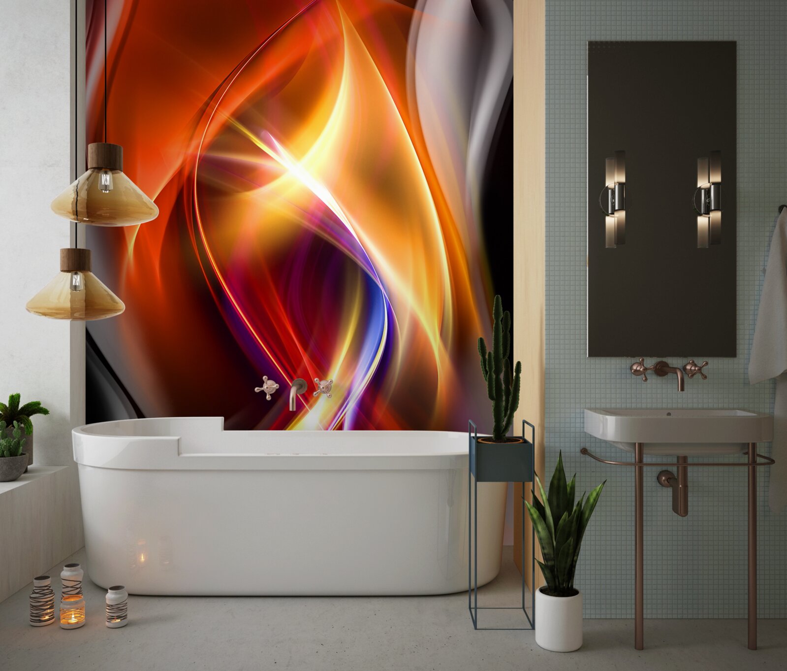 Papier peint des lignes douces et des couleurs riches