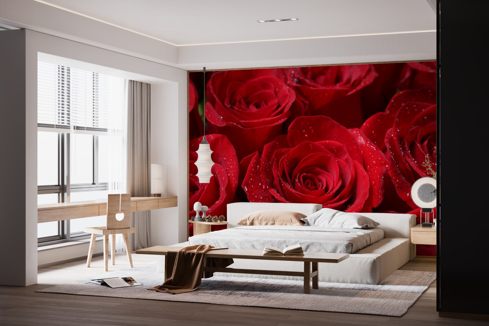 Papier peint boutons de rose d'une riche teinte écarlate