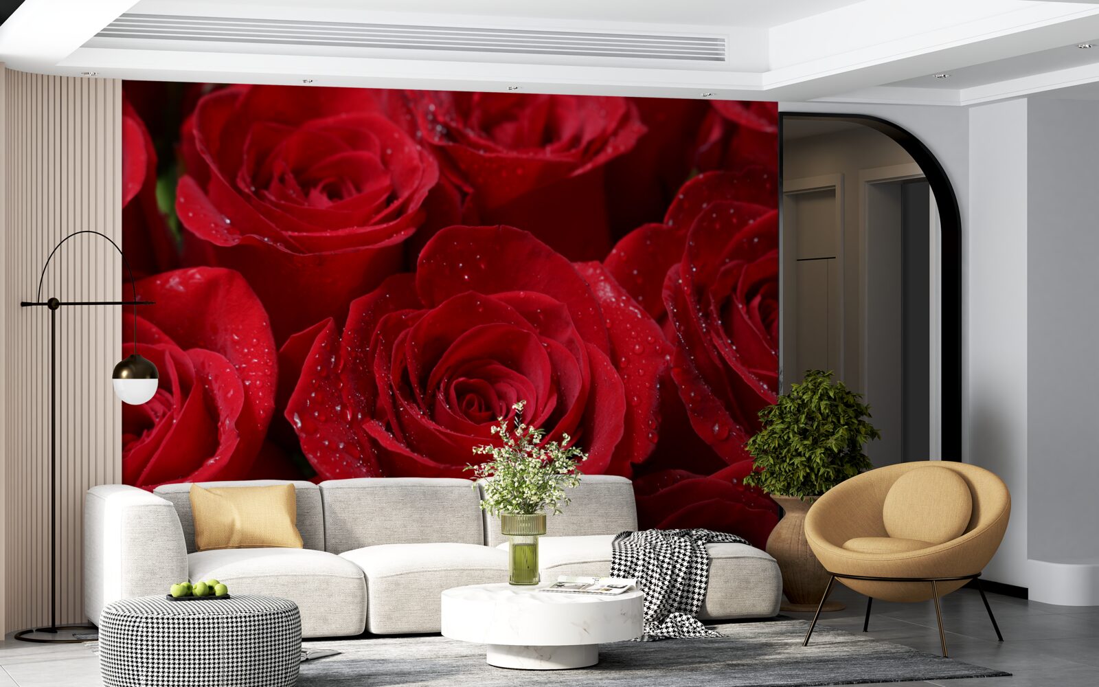 Papier peint boutons de rose d'une riche teinte écarlate