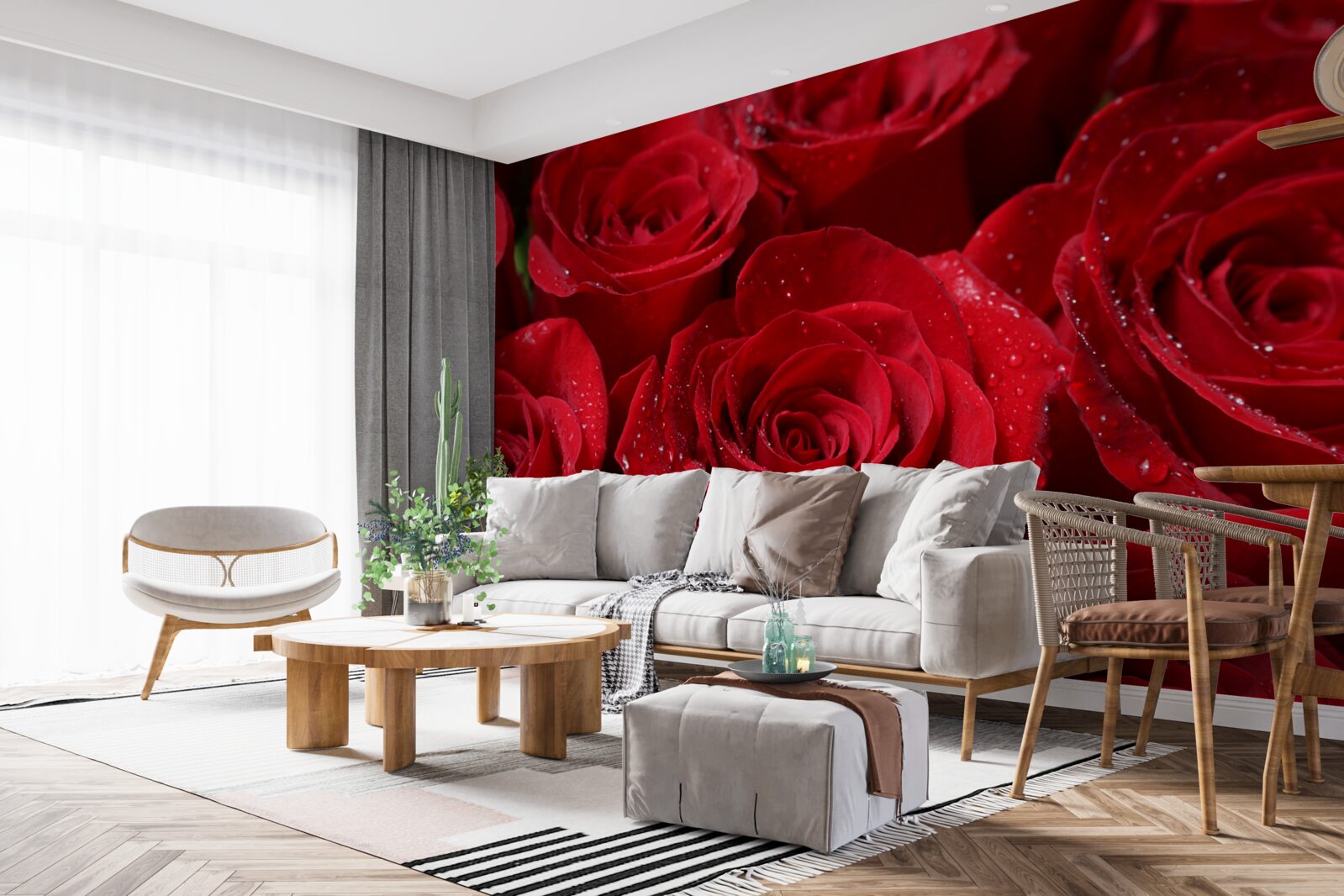 Papier peint boutons de rose d'une riche teinte écarlate