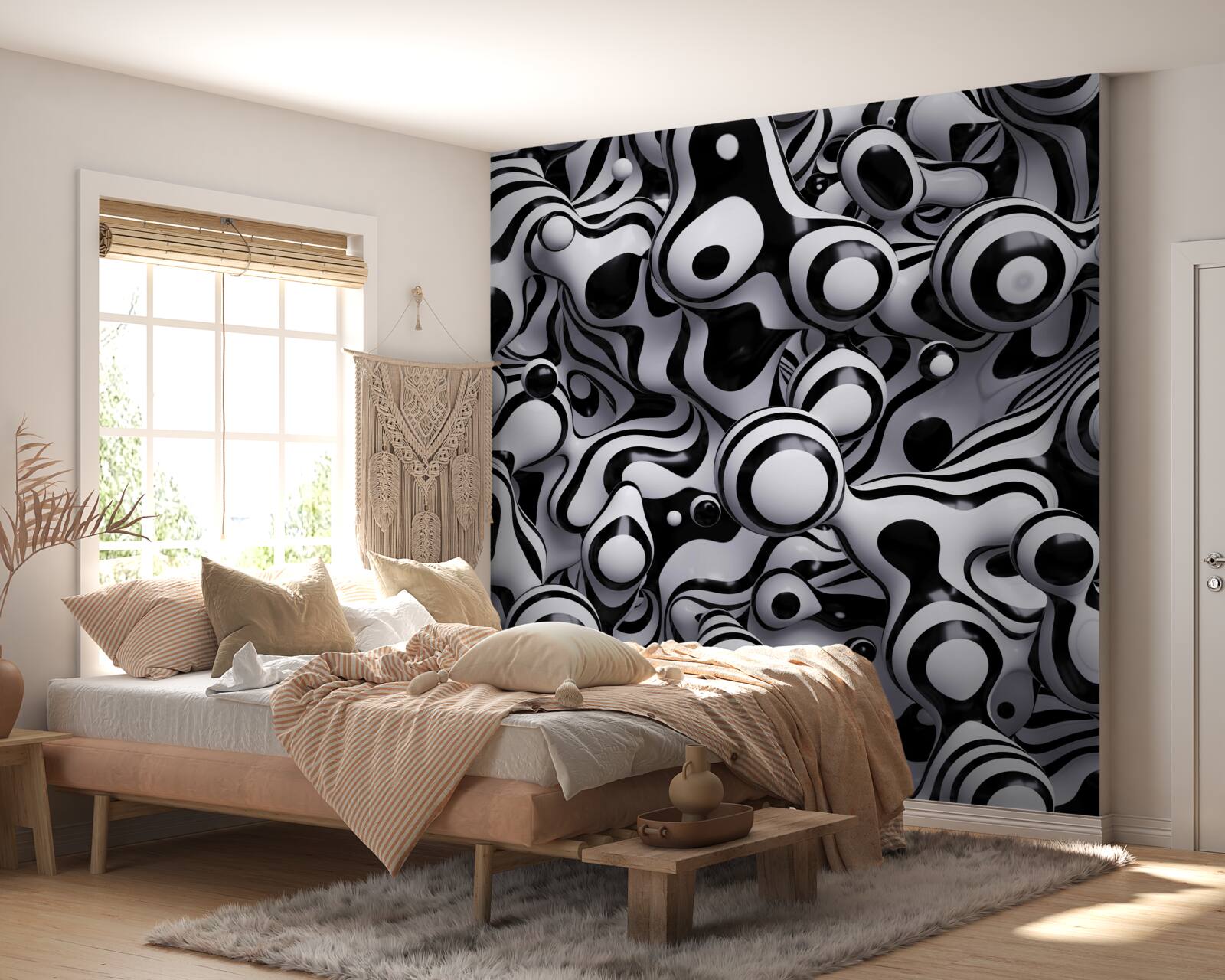 Papier peint des gouttes sombres sur un fond d'eau blanche créent une abstraction