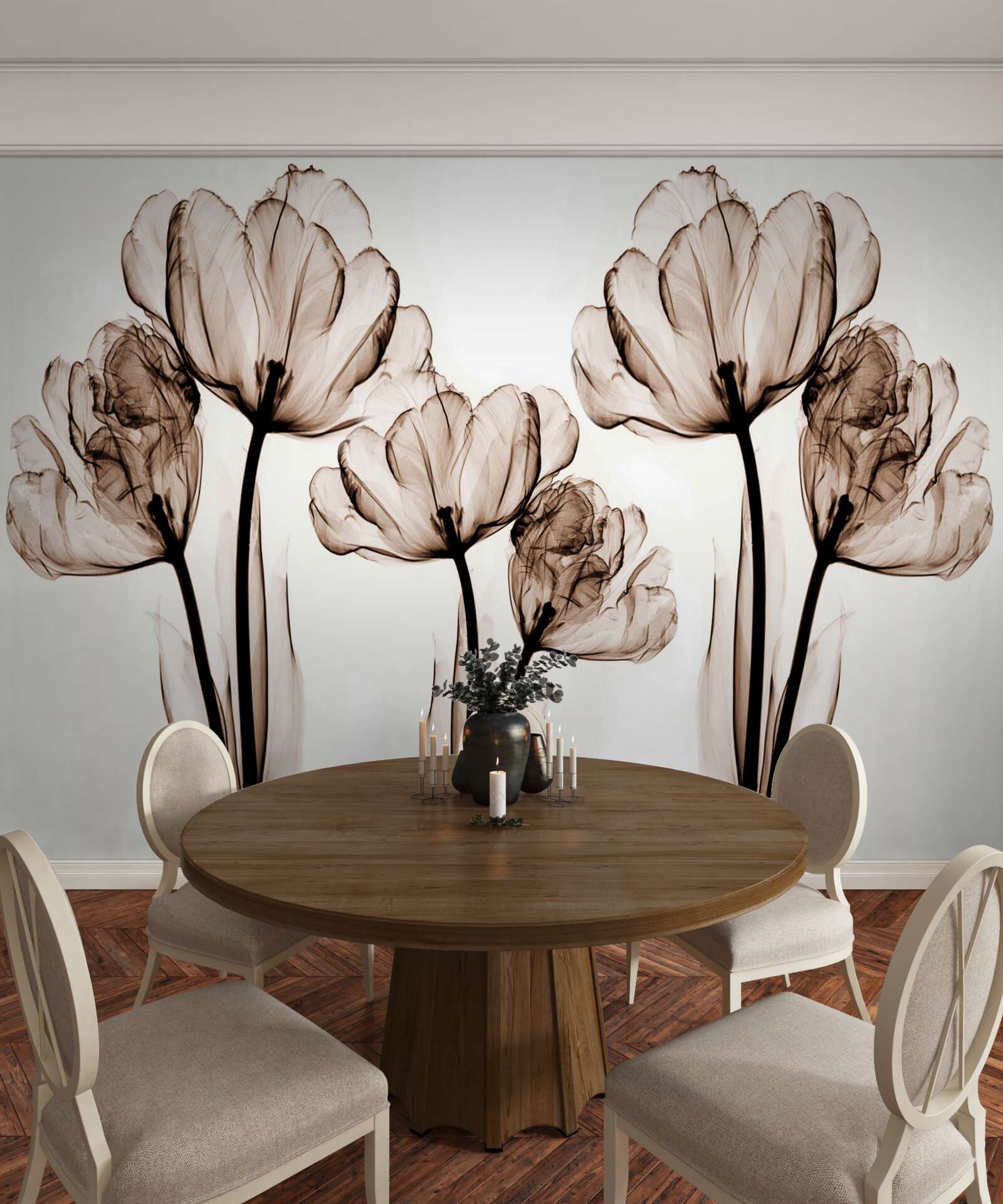 Papier peint fleurs délicates et gracieuses avec des boutons transparents