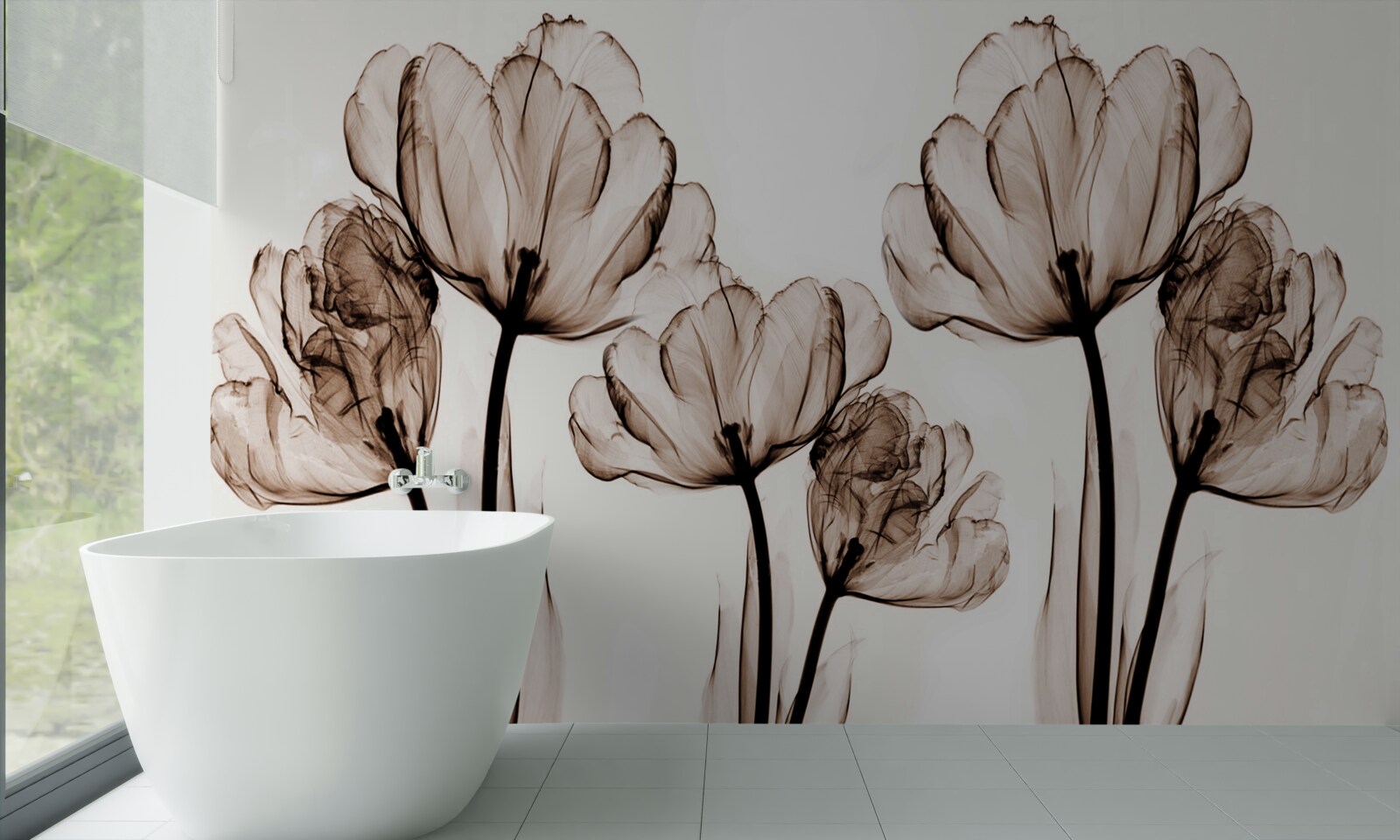 Papier peint fleurs délicates et gracieuses avec des boutons transparents