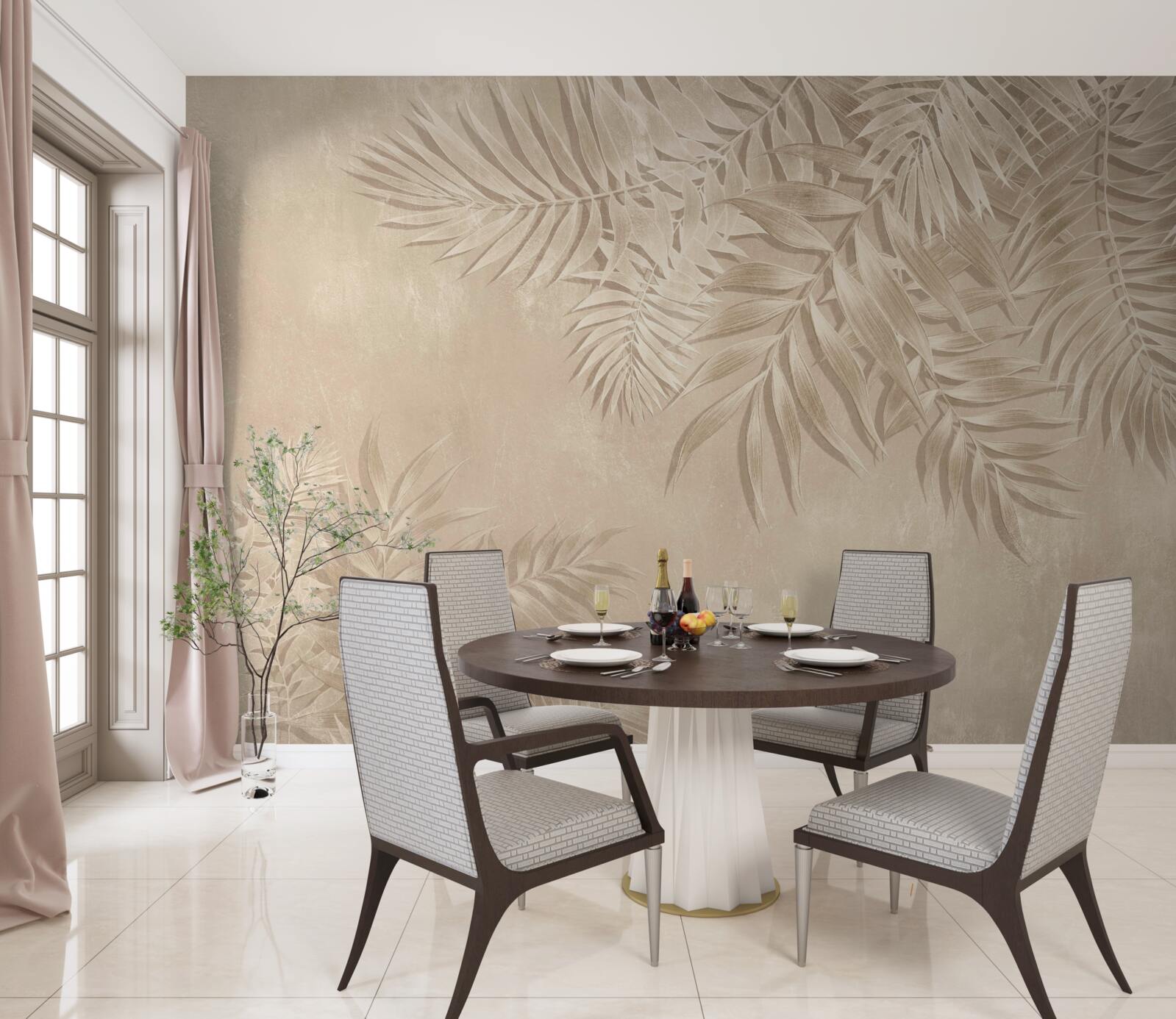 Papier peint fougère et feuilles de monstera sur fond clair