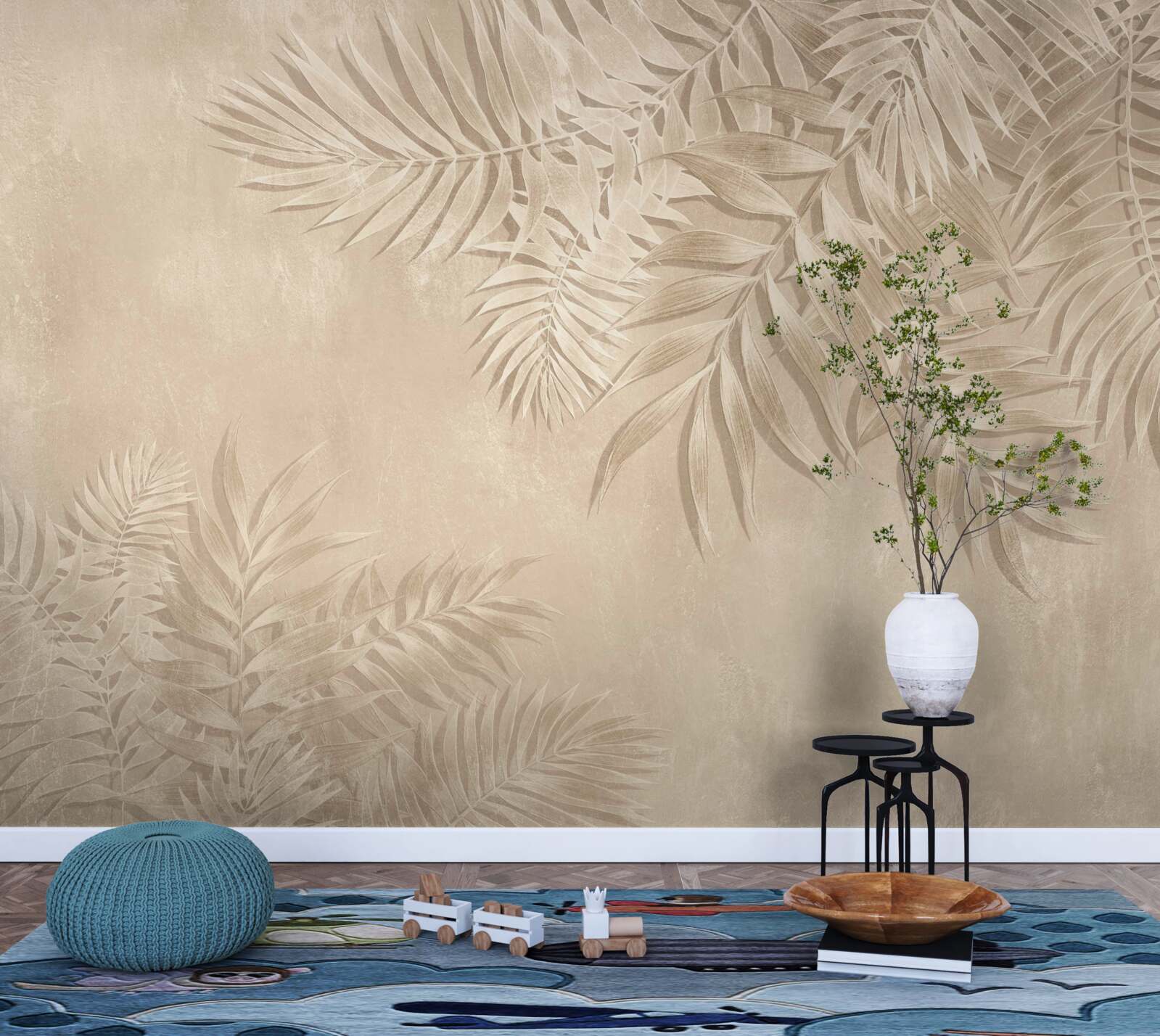 Papier peint fougère et feuilles de monstera sur fond clair