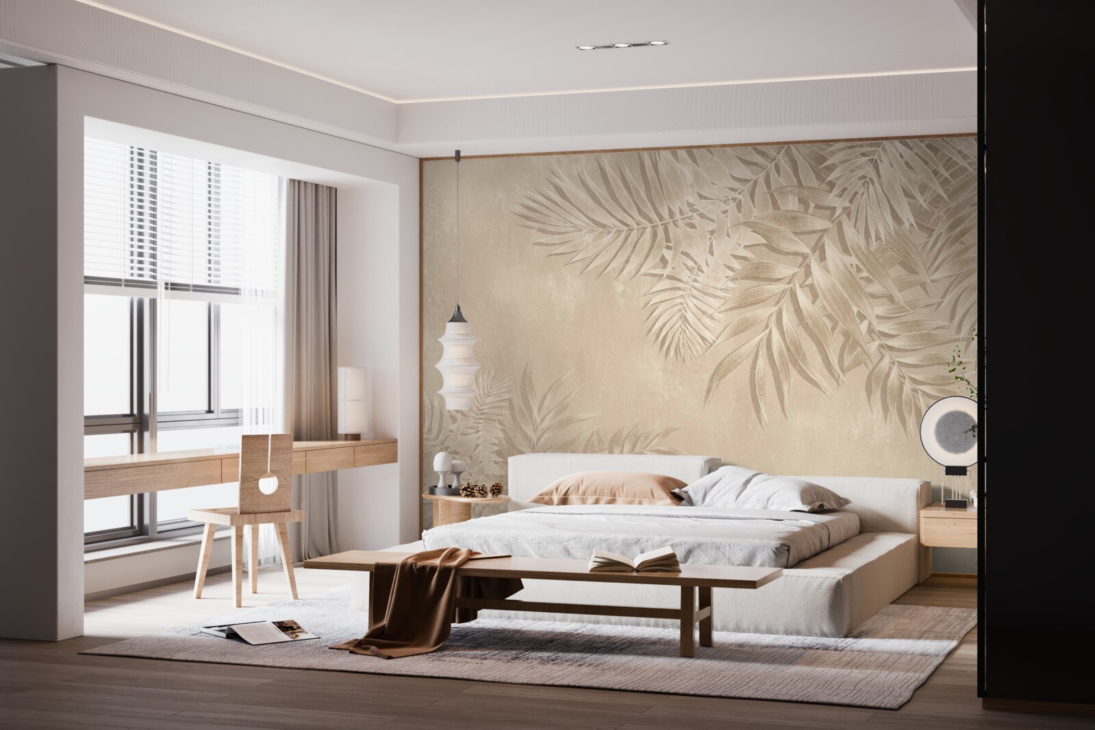 Papier peint fougère et feuilles de monstera sur fond clair