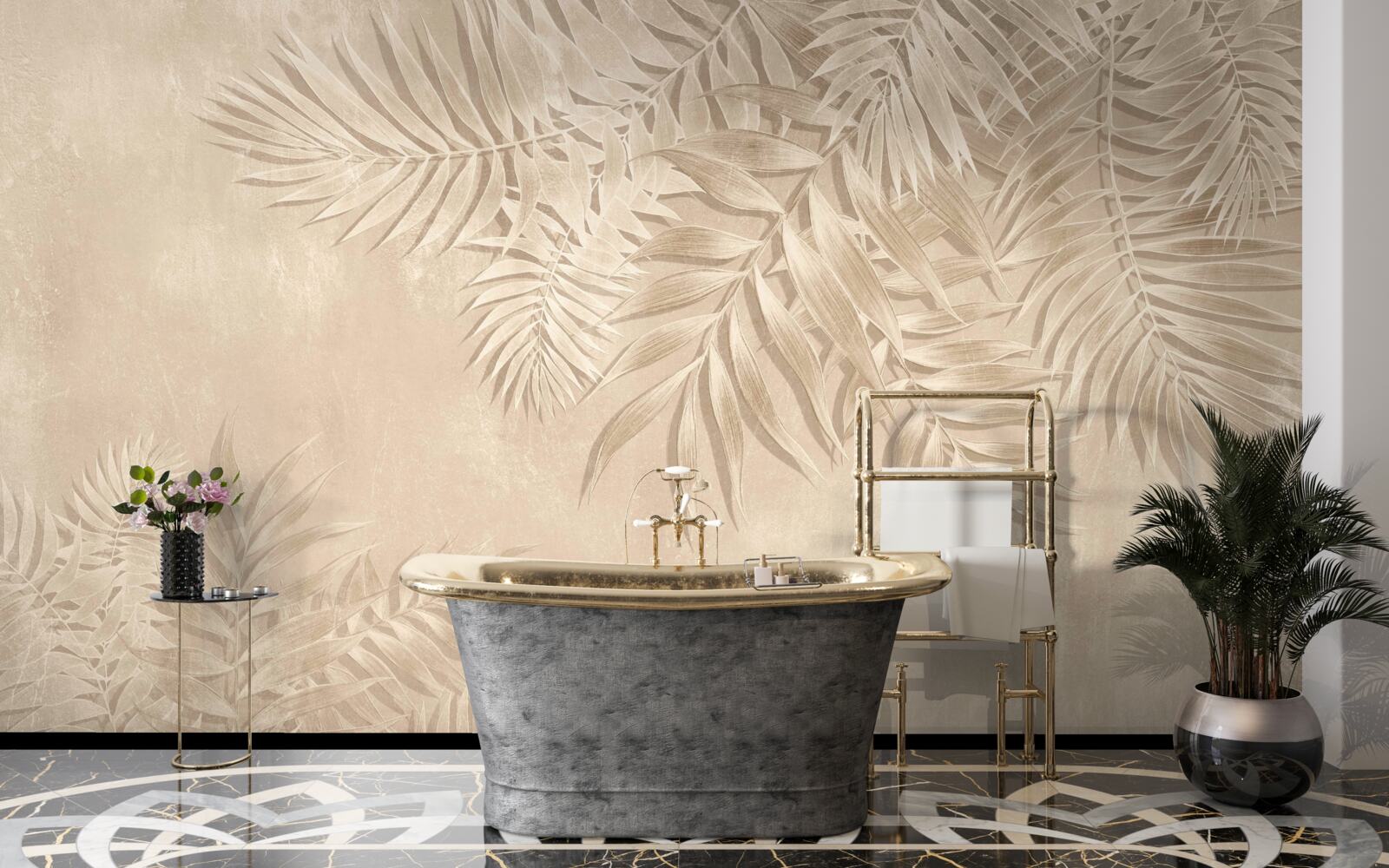 Papier peint fougère et feuilles de monstera sur fond clair