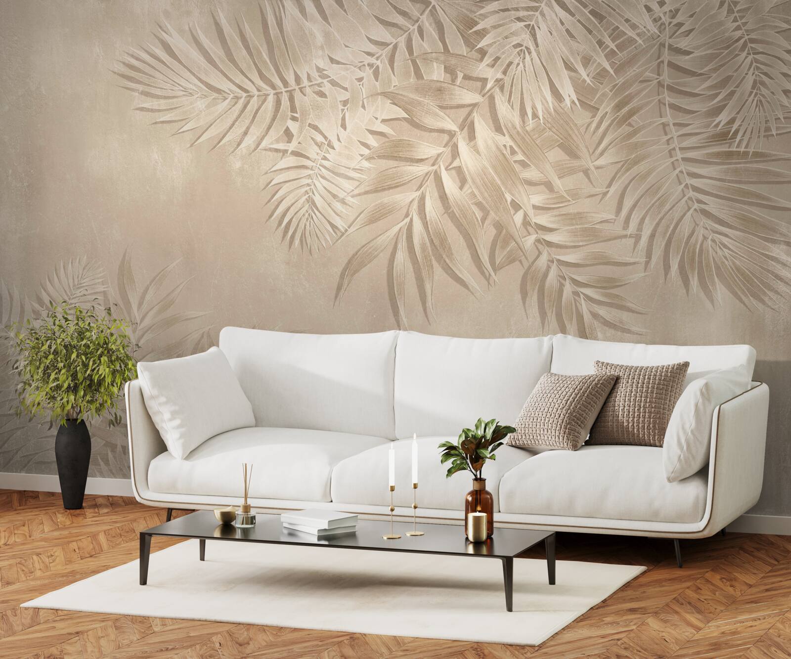 Papier peint fougère et feuilles de monstera sur fond clair