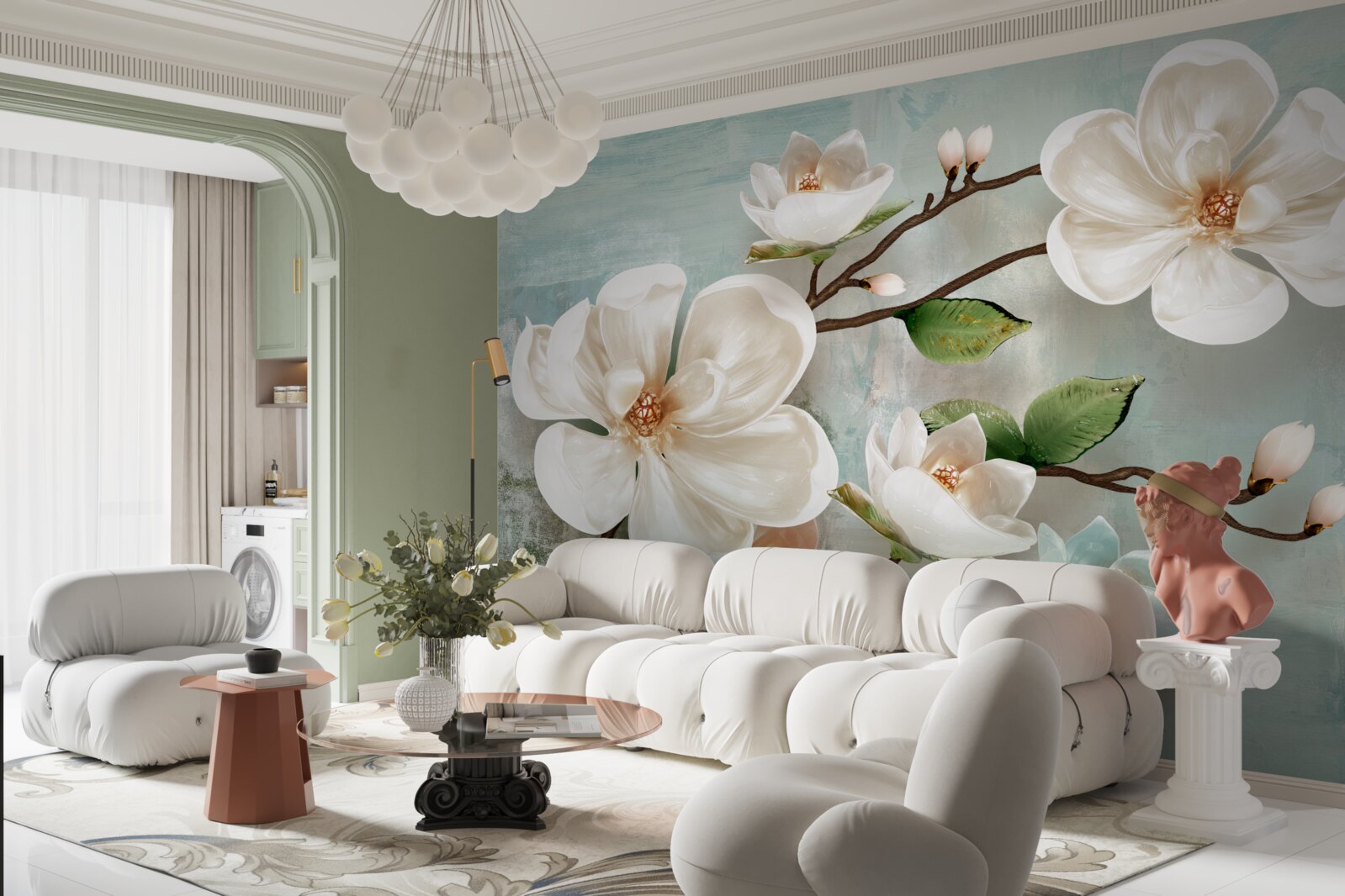 Papier peint un bouquet d'orchidées blanches comme la neige