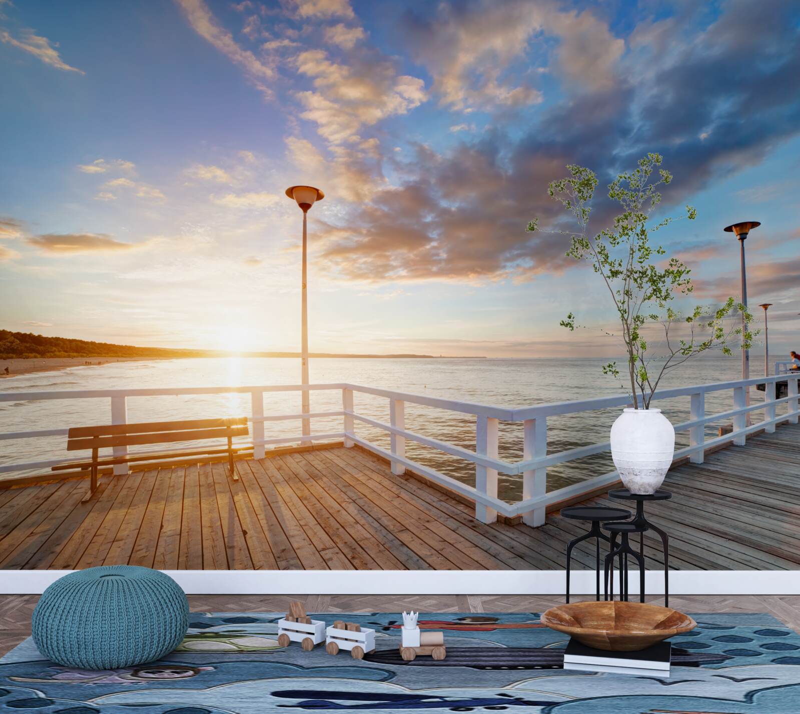 Papier peint Une jetée en bois abandonnée voit le soleil se coucher