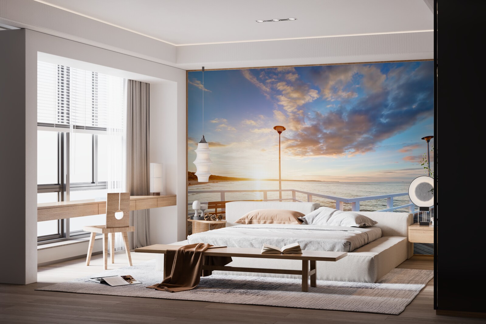 Papier peint Une jetée en bois abandonnée voit le soleil se coucher