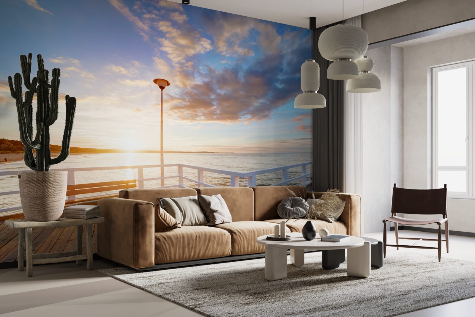 Papier peint Une jetée en bois abandonnée voit le soleil se coucher