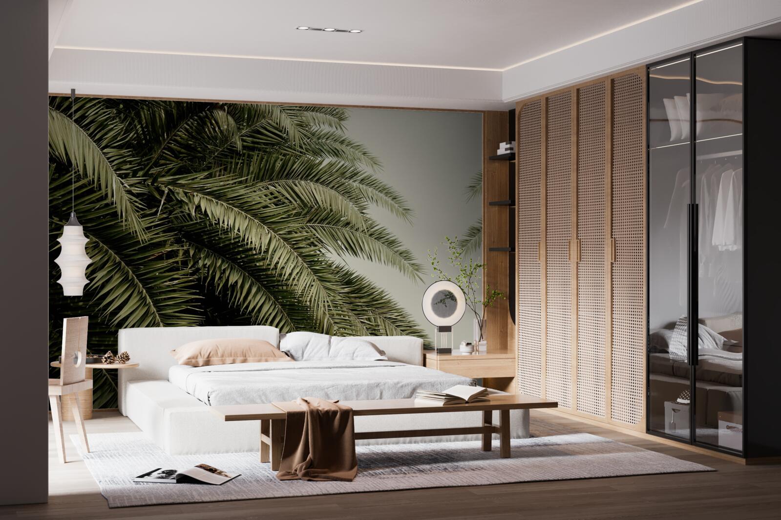 Papier peint feuilles de fougère densément couvertes d'humidité lorsqu'il pleut