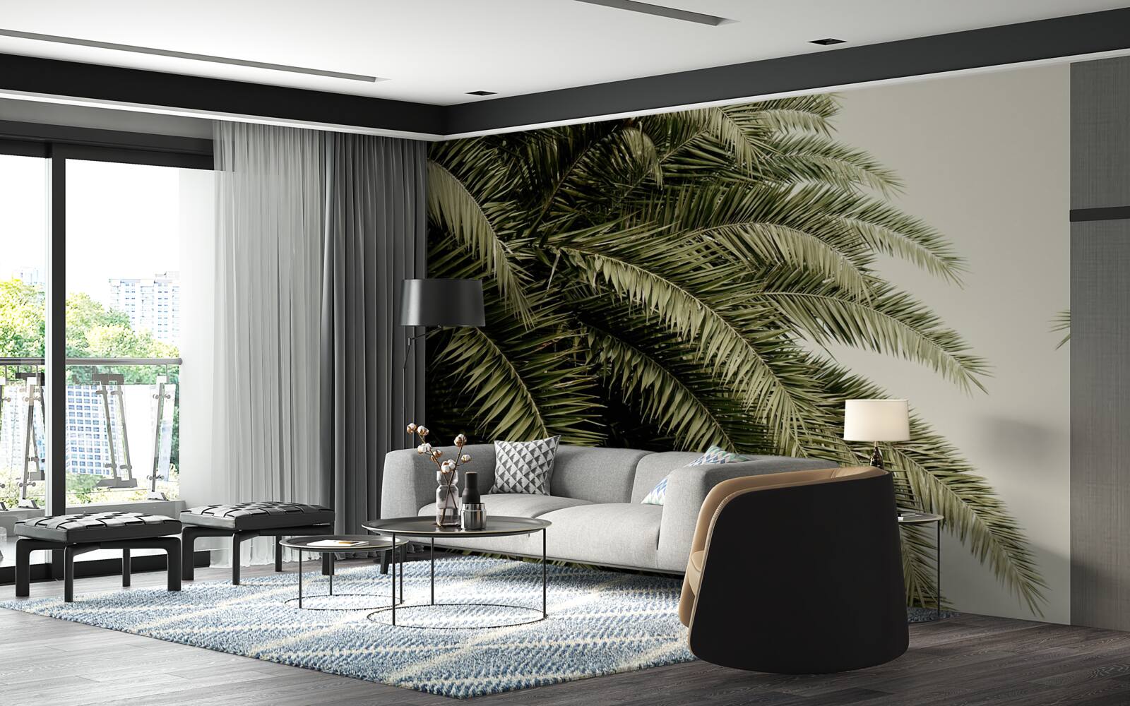 Papier peint feuilles de fougère densément couvertes d'humidité lorsqu'il pleut