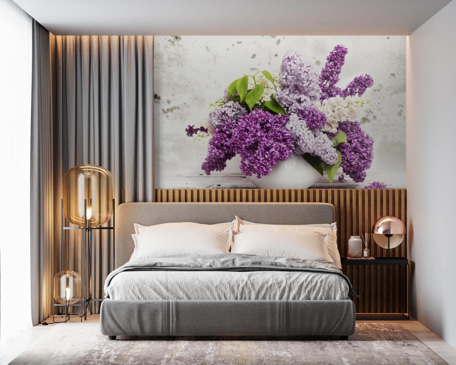 Papier peint une gerbe de lilas printaniers variés