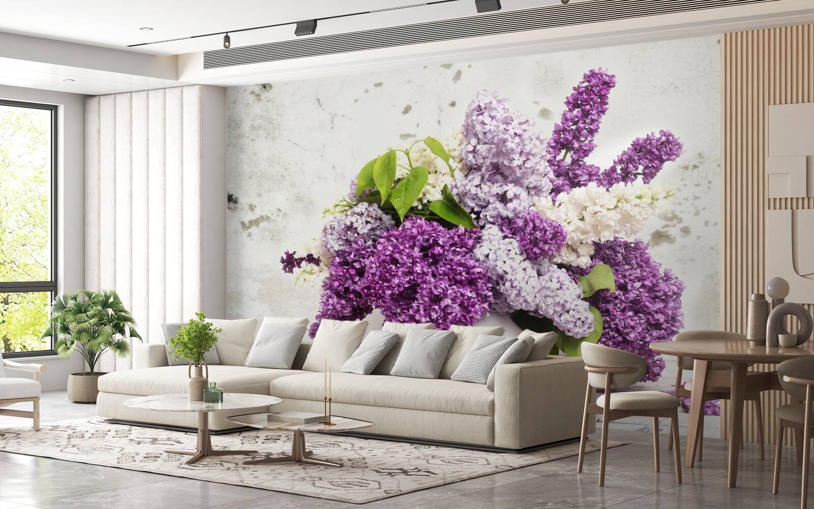 Papier peint une gerbe de lilas printaniers variés