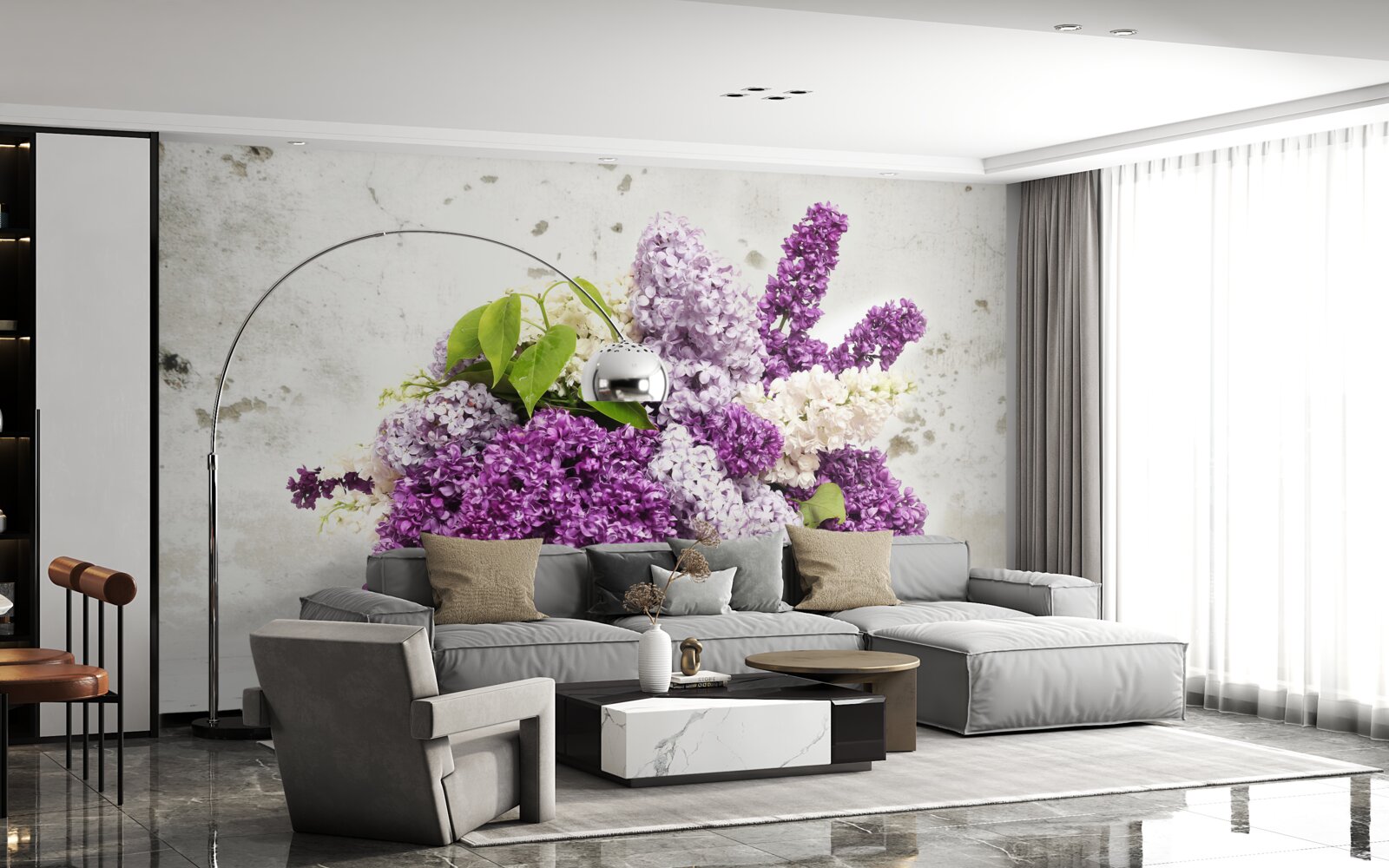 Papier peint une gerbe de lilas printaniers variés