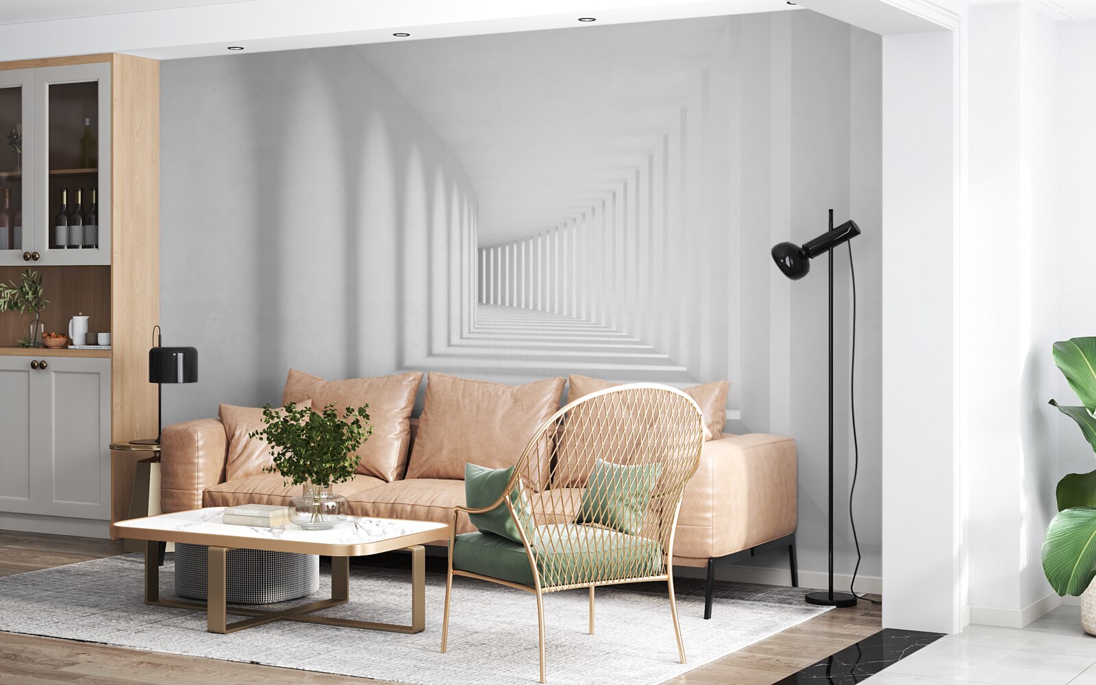 Papier peint couloir de lumière fuyant