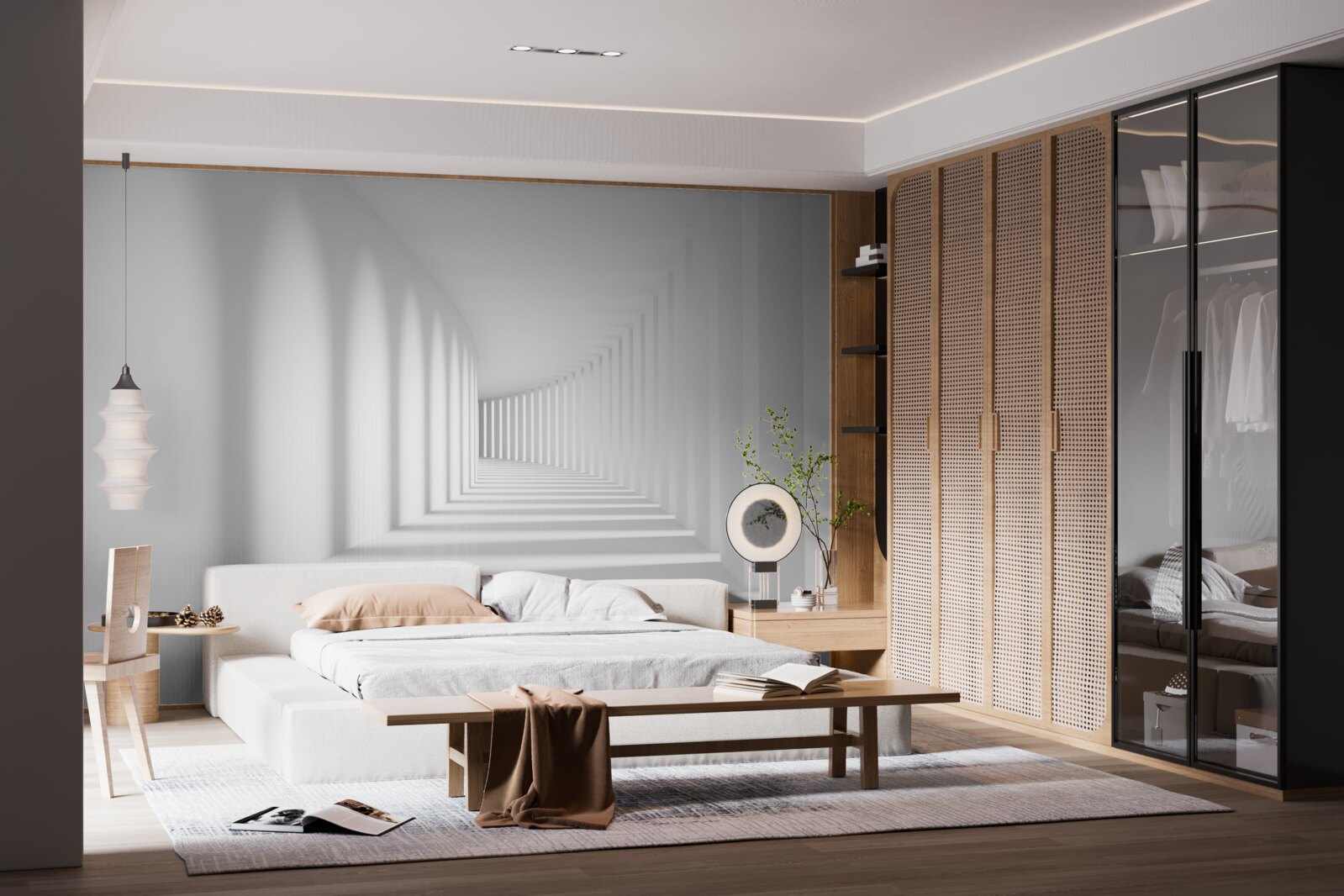 Papier peint couloir de lumière fuyant