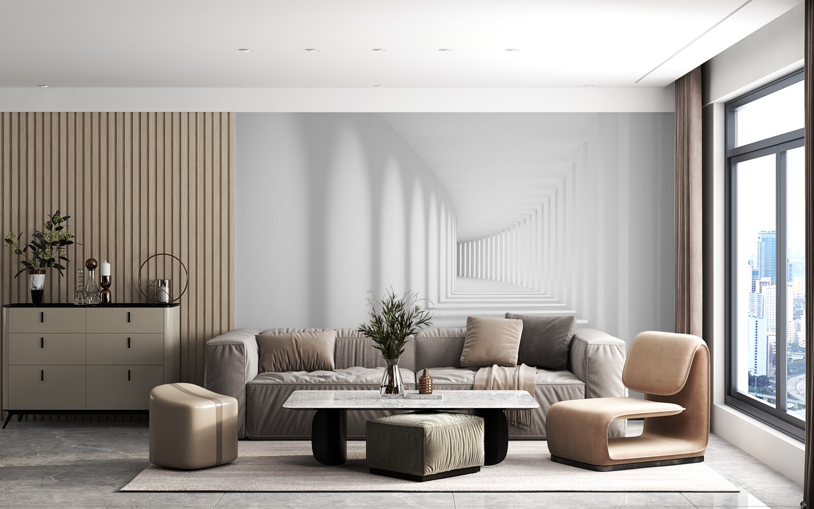 Papier peint couloir de lumière fuyant