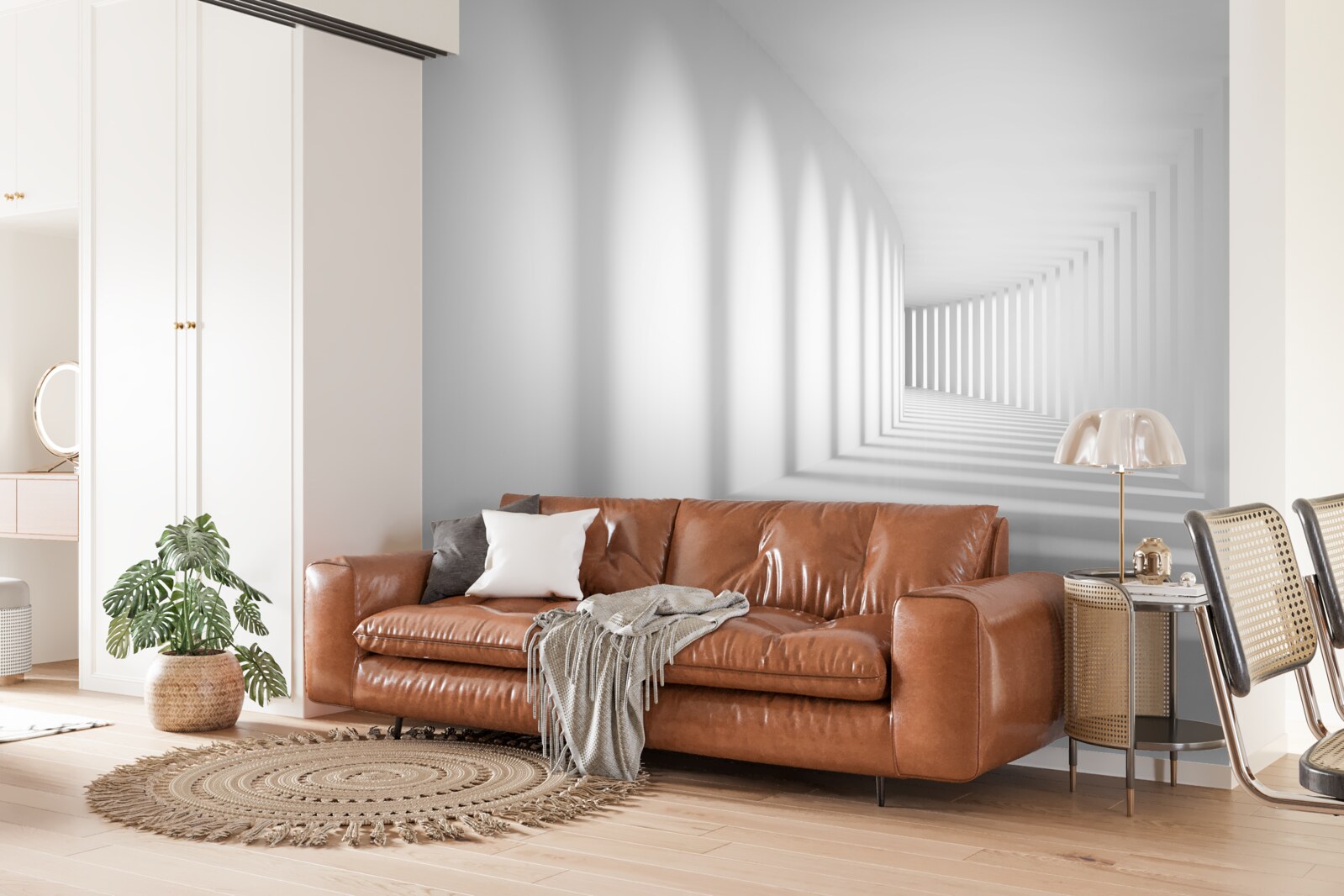 Papier peint couloir de lumière fuyant