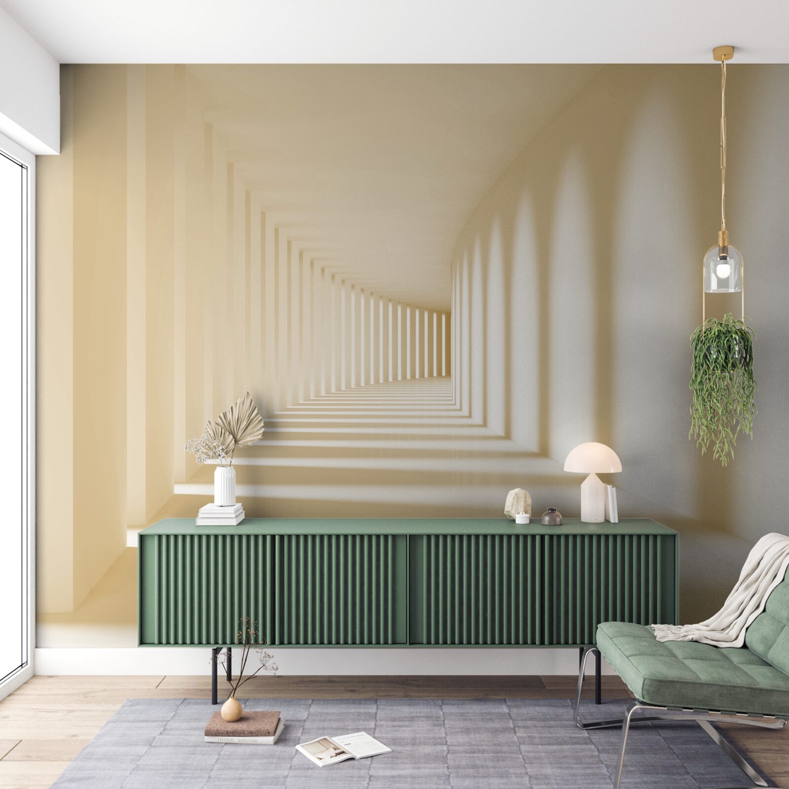 Papier peint couloir disparaissant dans l'ombre ensoleillée