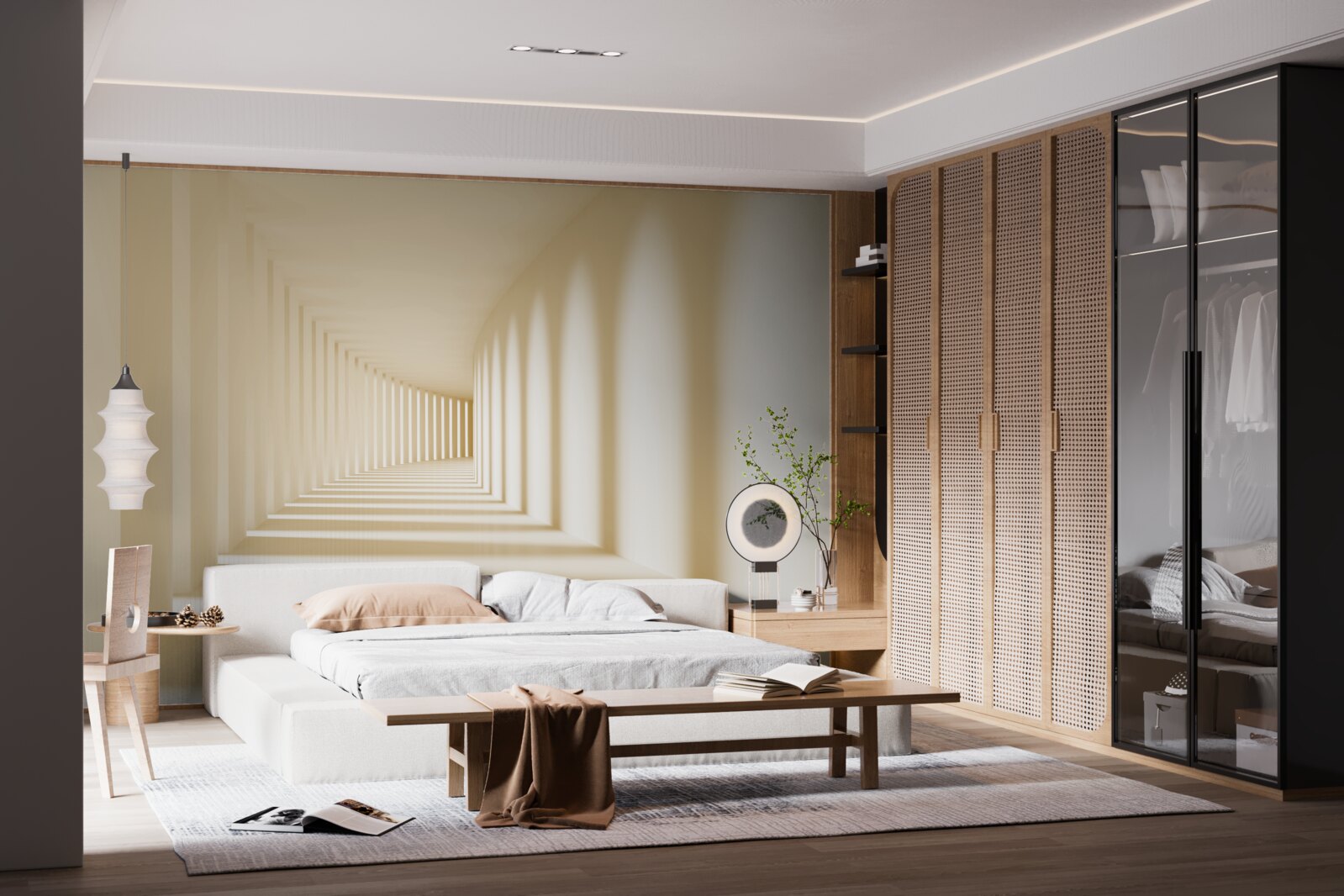 Papier peint couloir disparaissant dans l'ombre ensoleillée