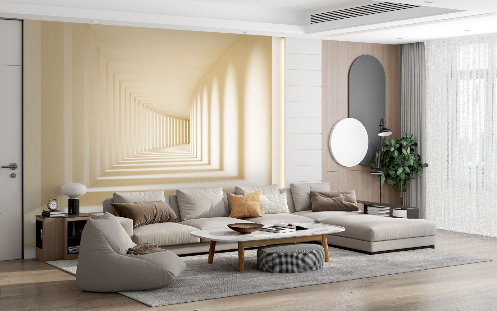 Papier peint couloir disparaissant dans l'ombre ensoleillée