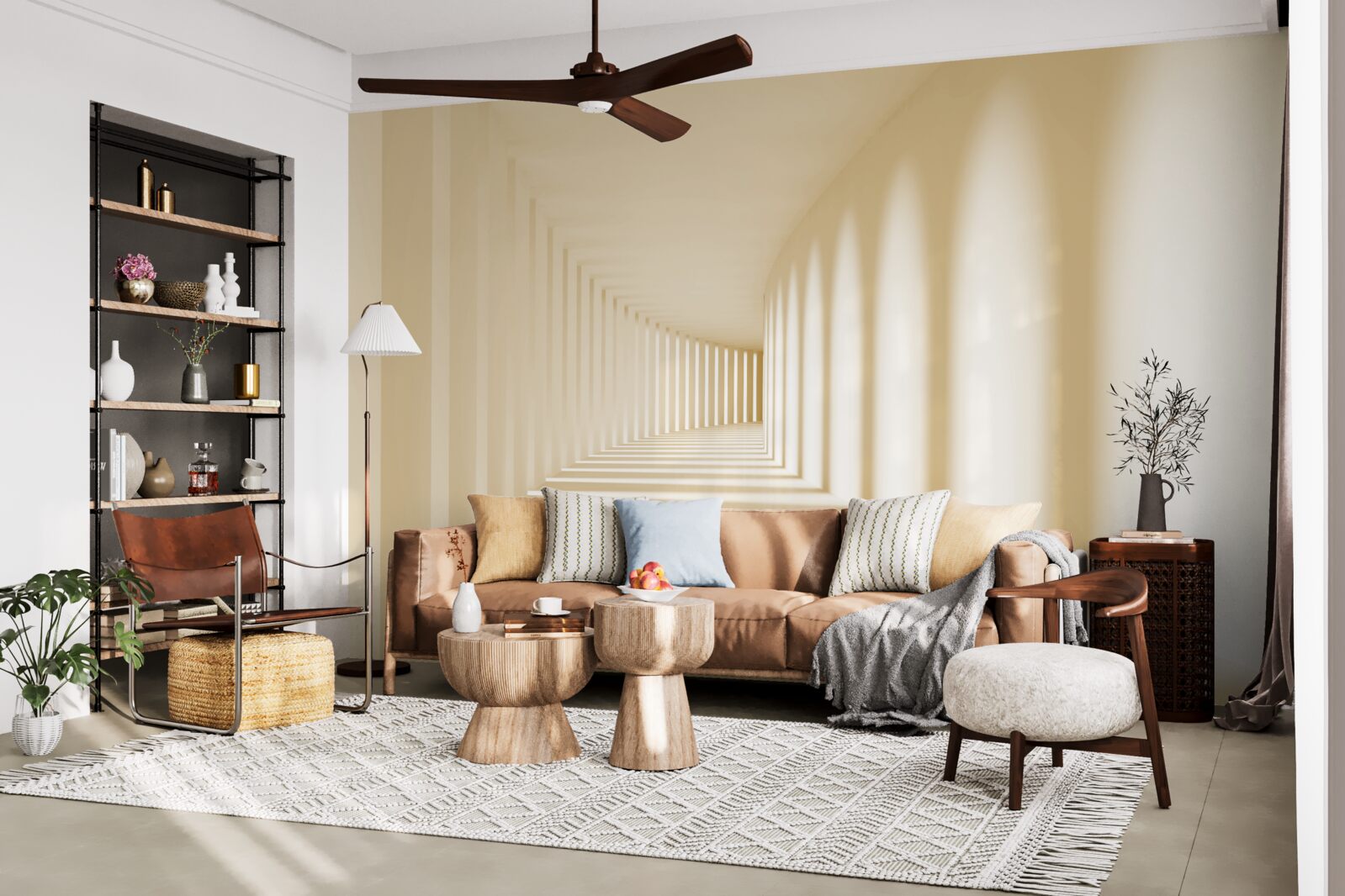 Papier peint couloir disparaissant dans l'ombre ensoleillée