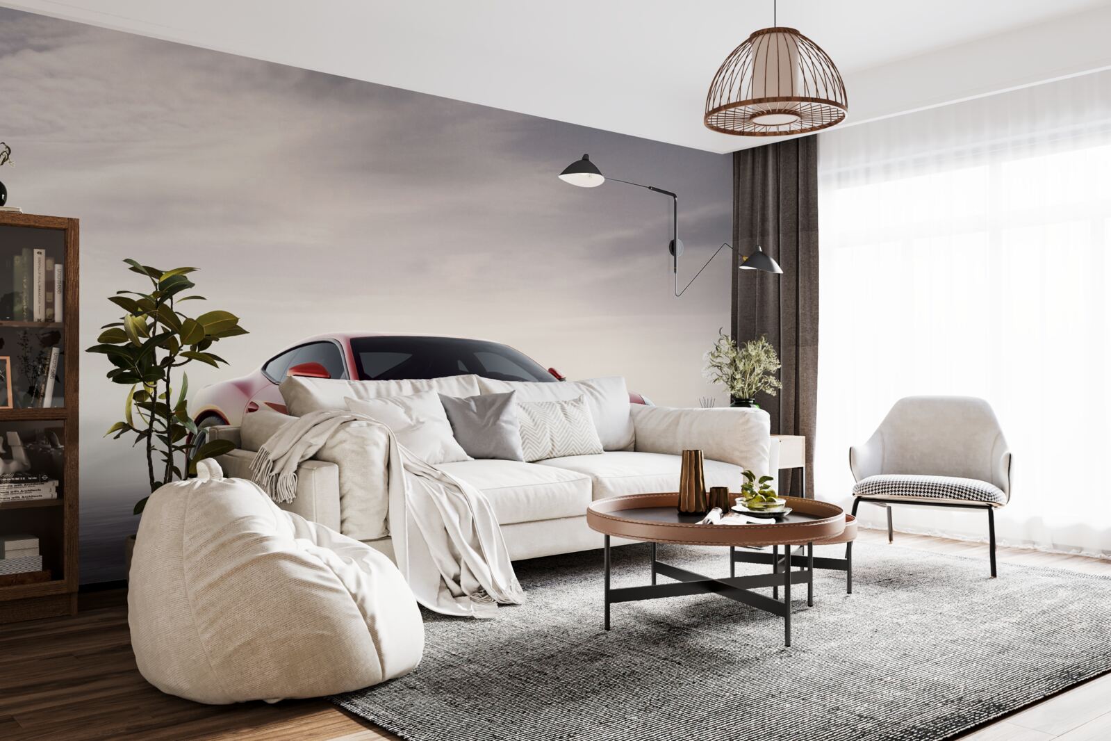 Papier peint la voiture de sport rouge est représentée sur un fond gris