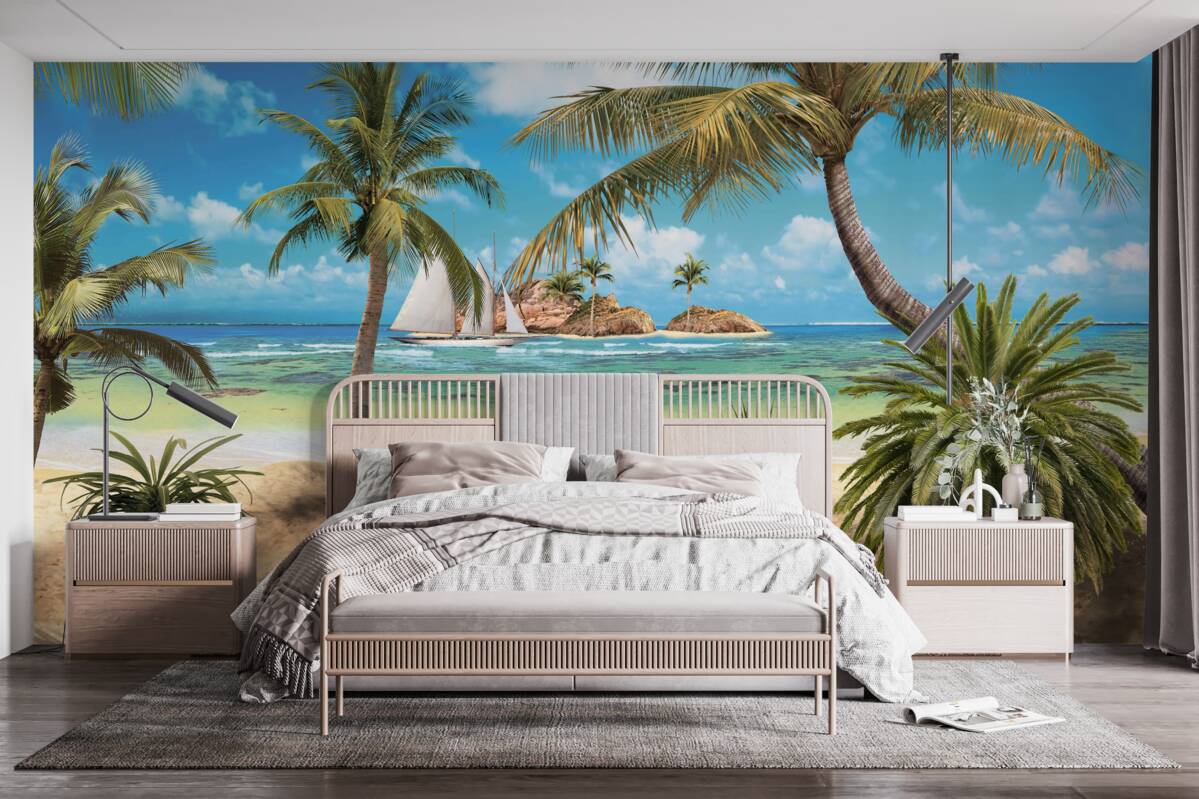 Papier peint pont en bois menant au rivage