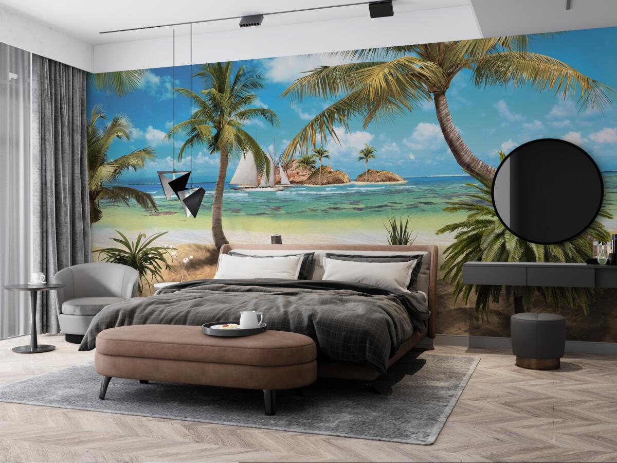 Papier peint pont en bois menant au rivage