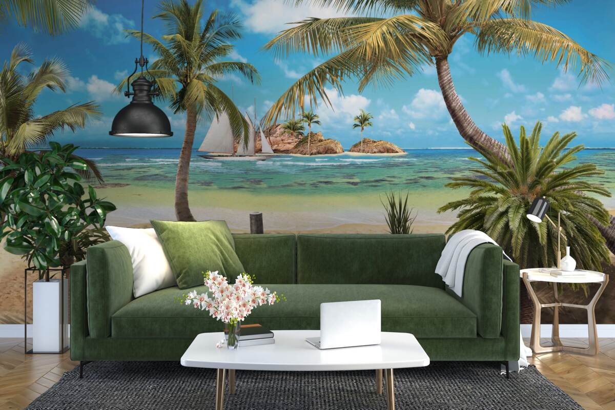 Papier peint pont en bois menant au rivage