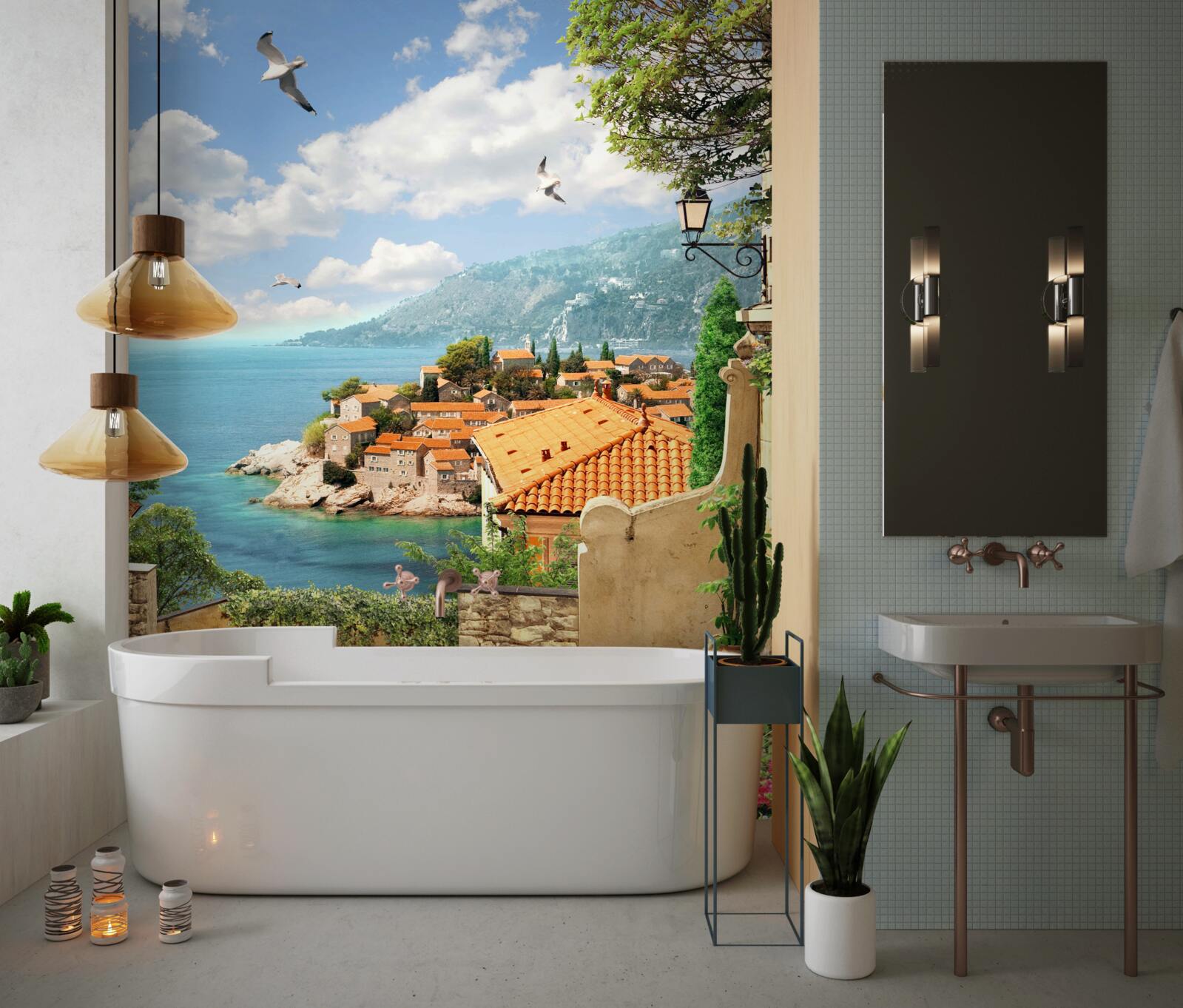 Papier peint vue magnifique de la ville ancienne près de la côte